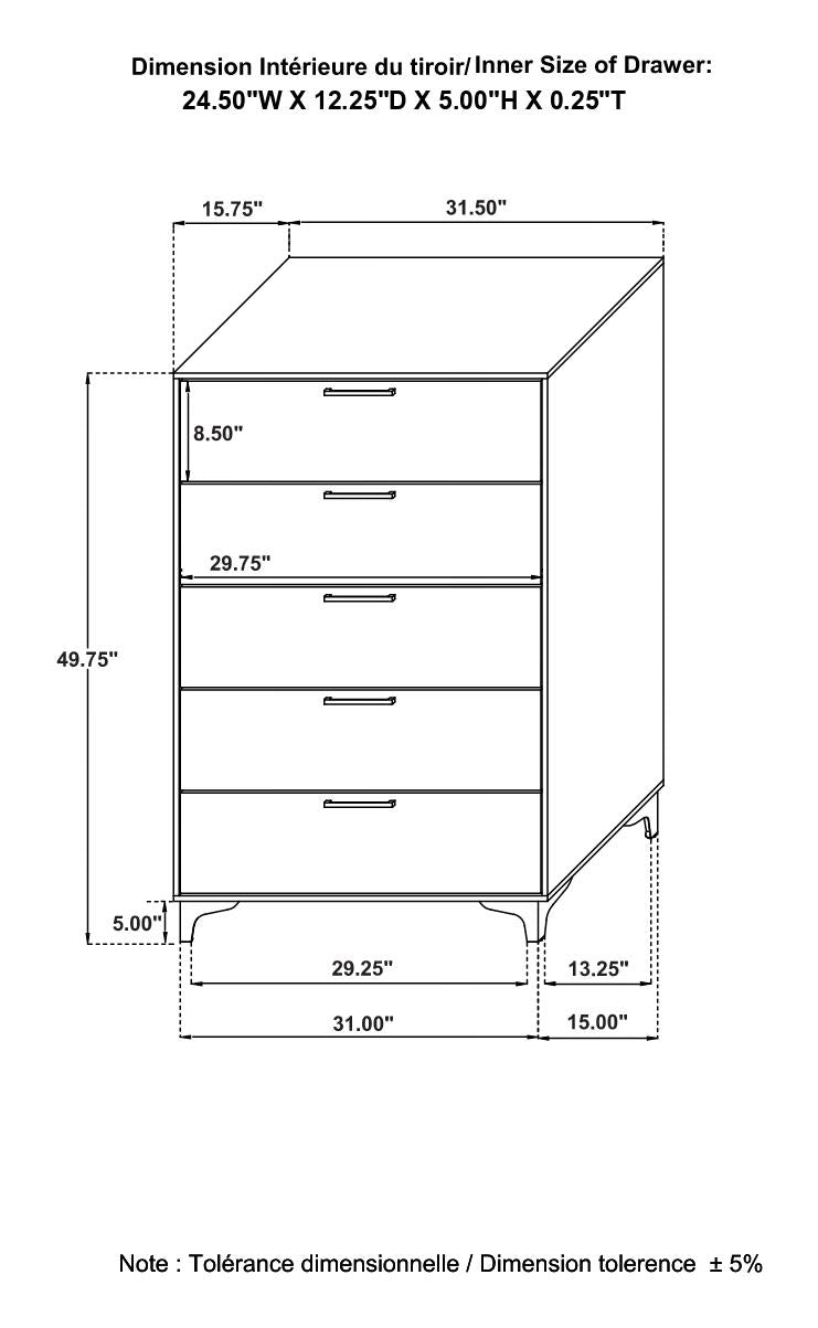 Kendall Black/Gold 5-Drawer Chest - 224455 - Bien Home Furniture & Electronics