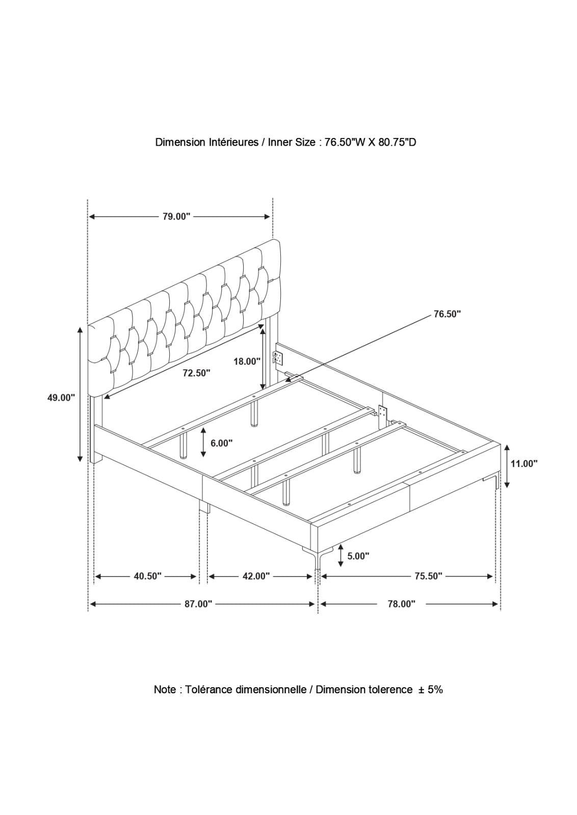 Kendall Tufted Panel Eastern King Bed Black/Gold - 224451KE - Bien Home Furniture & Electronics