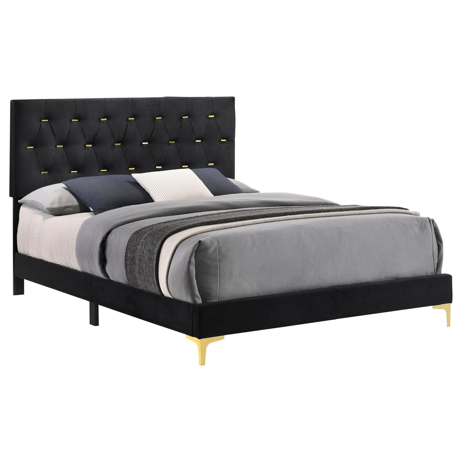 Kendall Tufted Panel Queen Bed Black/Gold - 224451Q - Bien Home Furniture &amp; Electronics