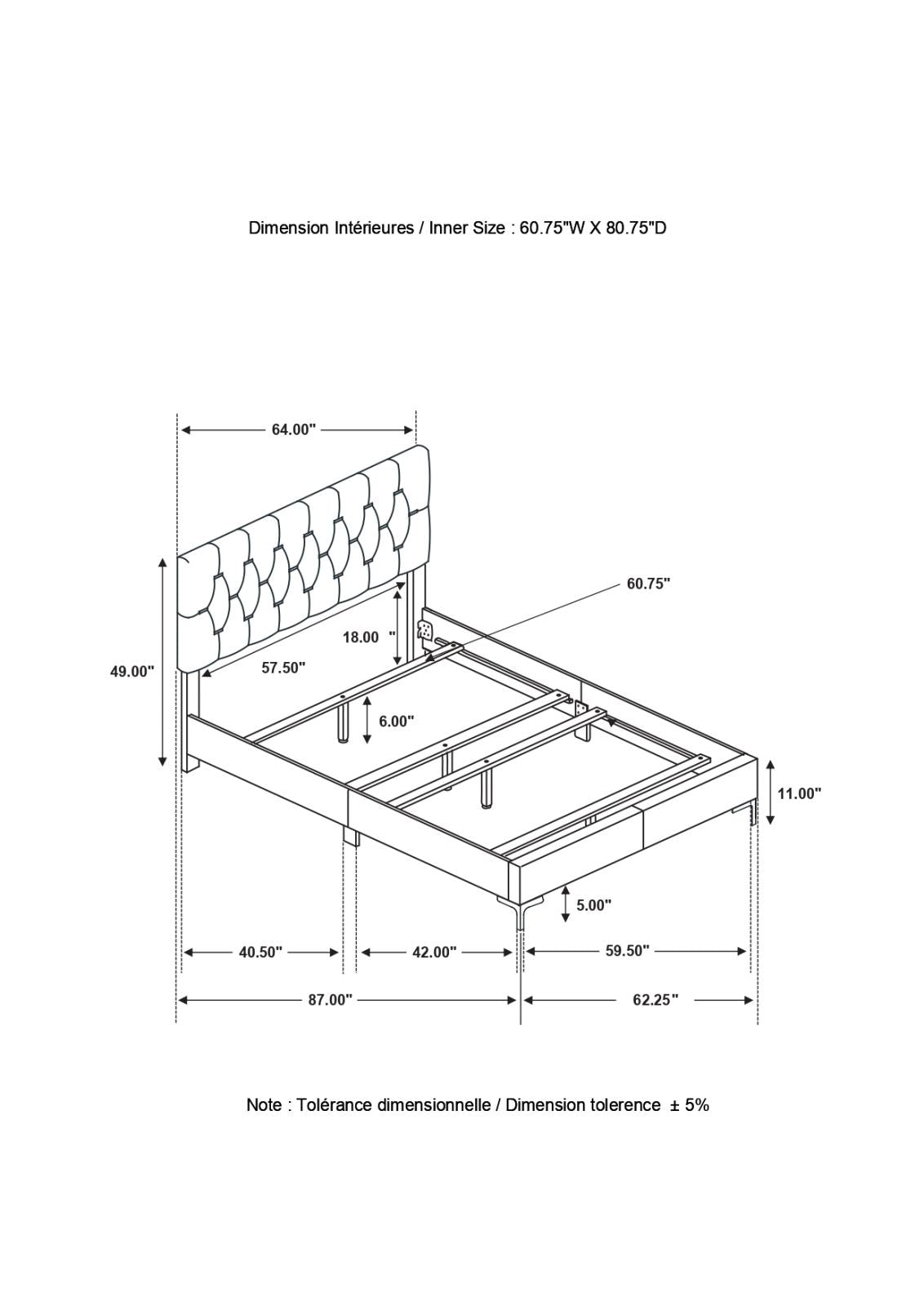 Kendall Tufted Panel Queen Bed Black/Gold - 224451Q - Bien Home Furniture & Electronics