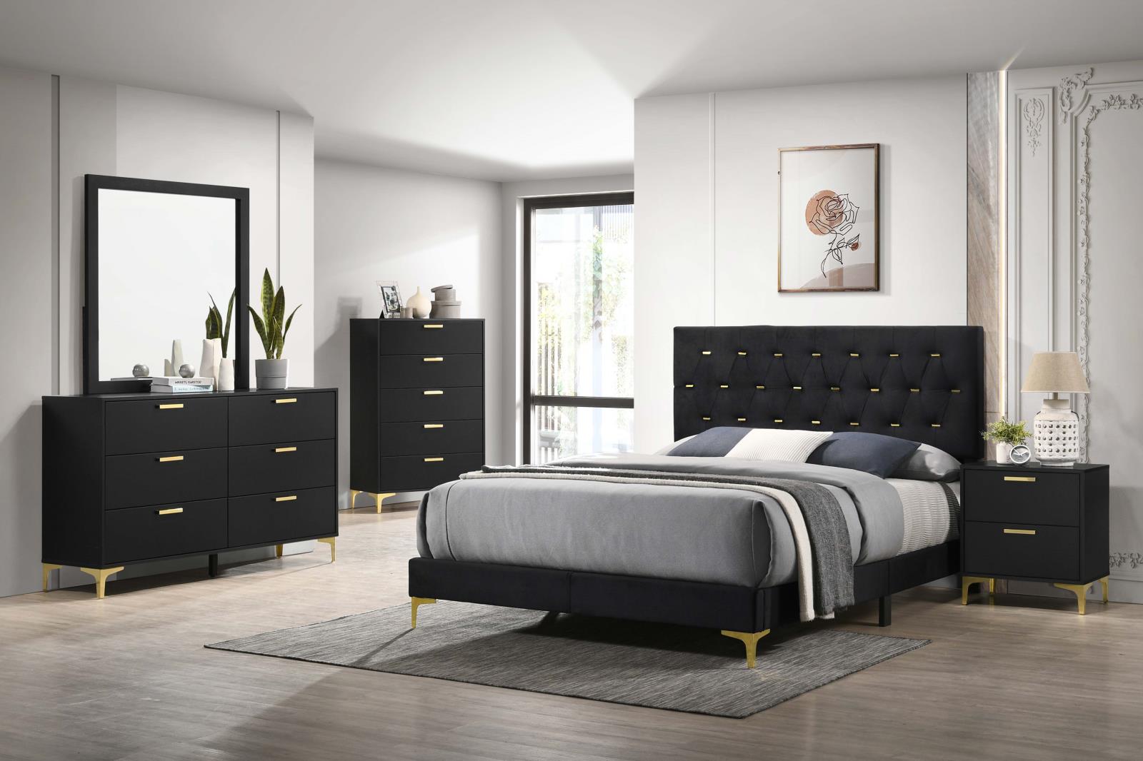 Kendall Tufted Panel Queen Bed Black/Gold - 224451Q - Bien Home Furniture &amp; Electronics