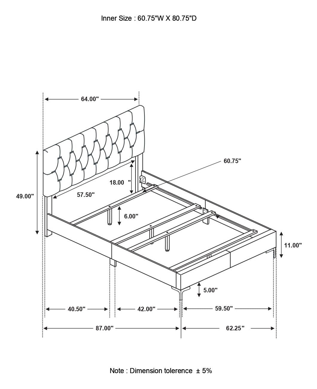 Kendall Tufted Upholstered Panel Queen Bed White - 224401Q - Bien Home Furniture & Electronics