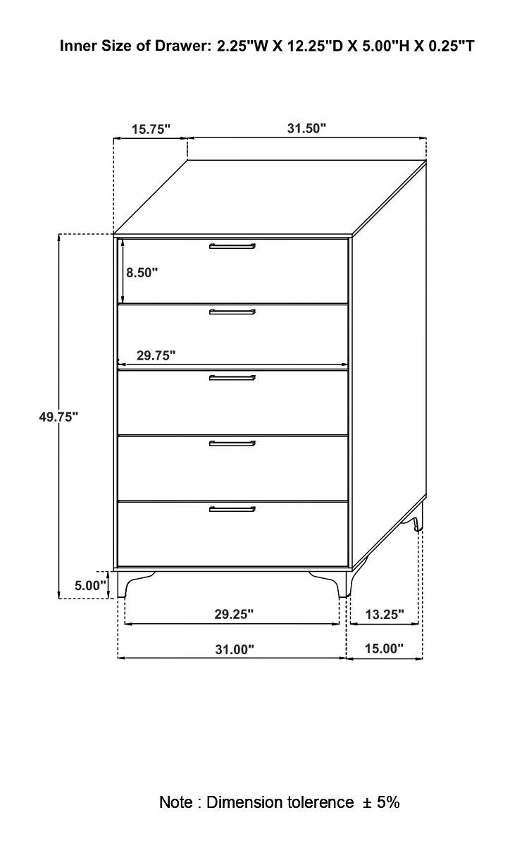 Kendall White 5-Drawer Chest - 224405 - Bien Home Furniture & Electronics