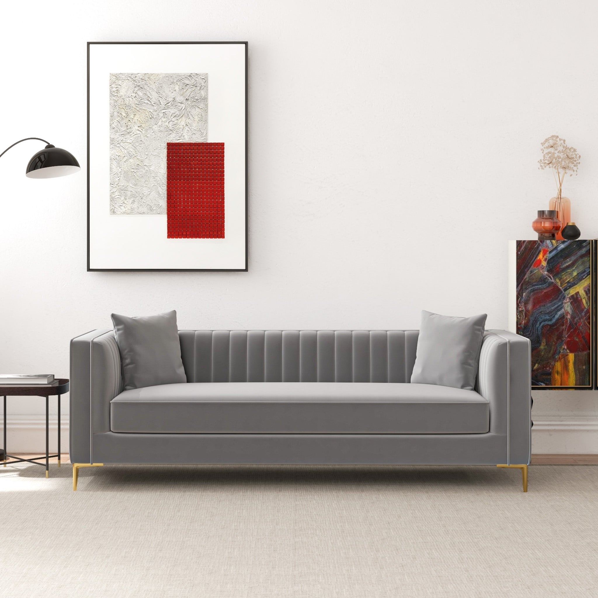 Kendra Sofa 91" (Light Grey Velvet) - MDM00371 - Bien Home Furniture & Electronics