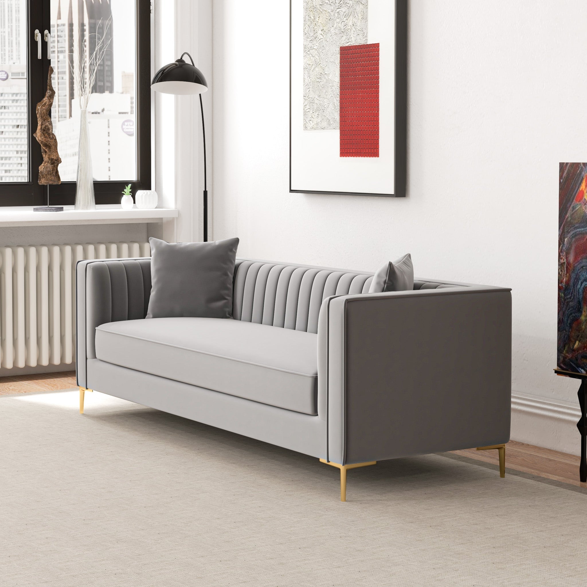 Kendra Sofa 91" (Light Grey Velvet) - MDM00371 - Bien Home Furniture & Electronics