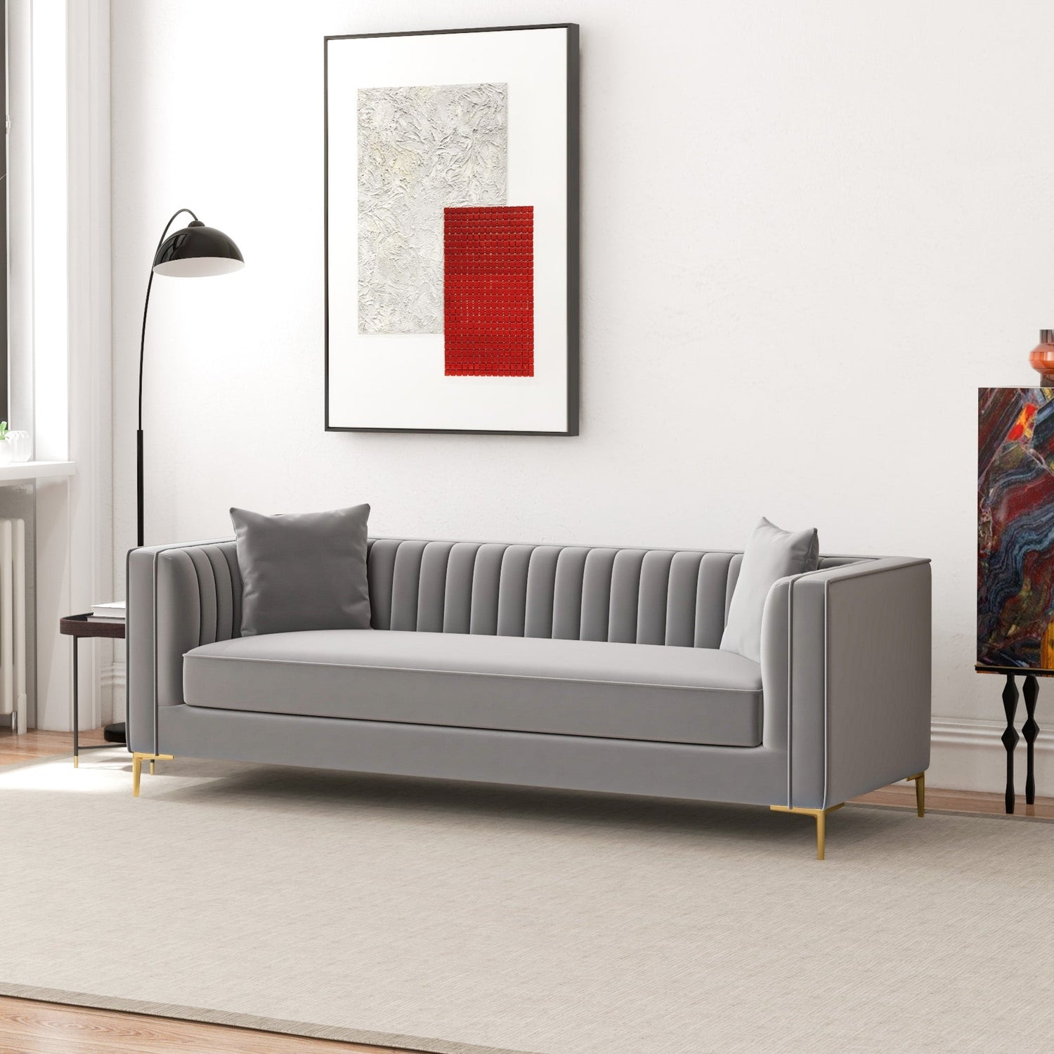Kendra Sofa 91" (Light Grey Velvet) - MDM00371 - Bien Home Furniture & Electronics