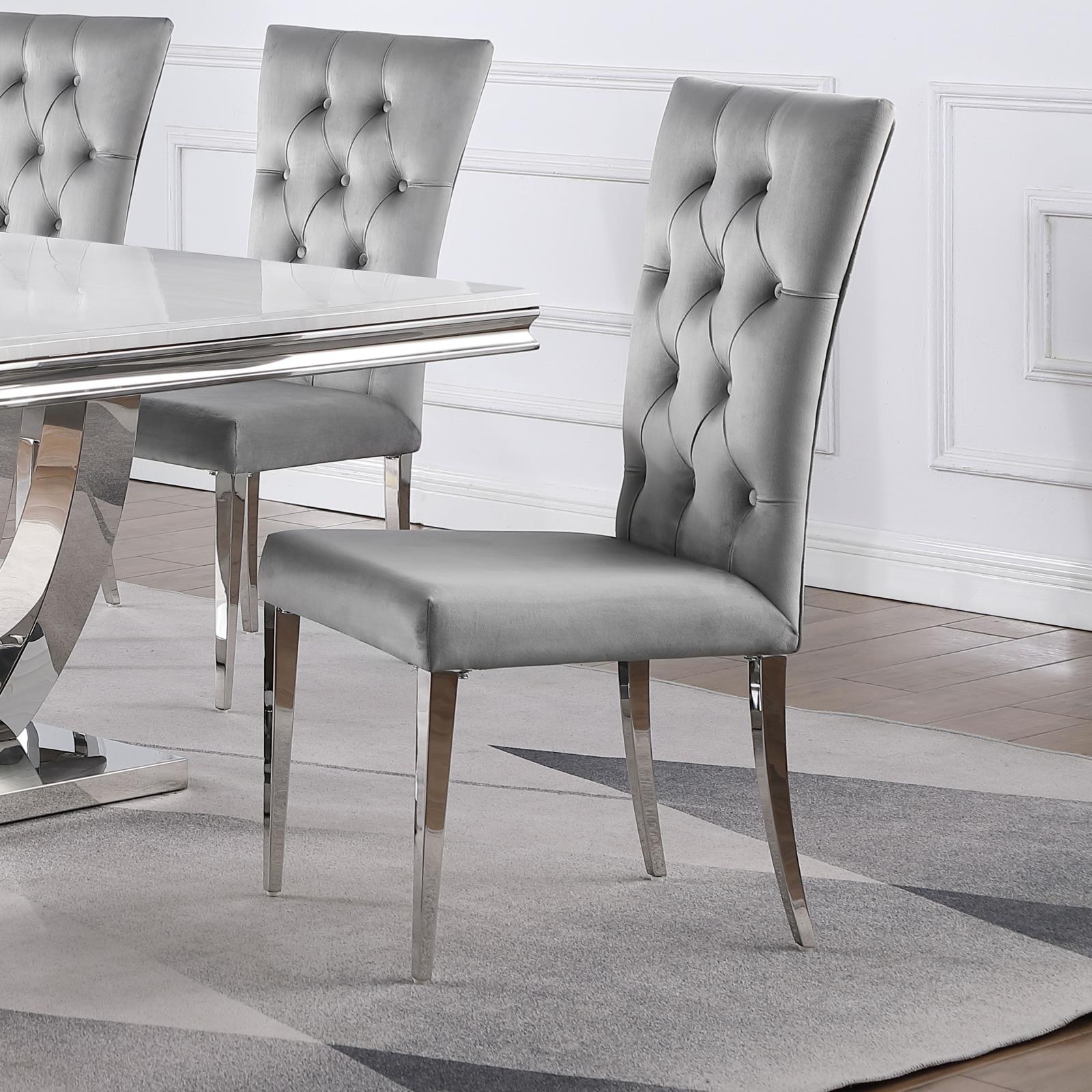 Kerwin Gray/Chrome Tufted Upholstered Side Chair, Set of 2 - 111103 - Bien Home Furniture & Electronics