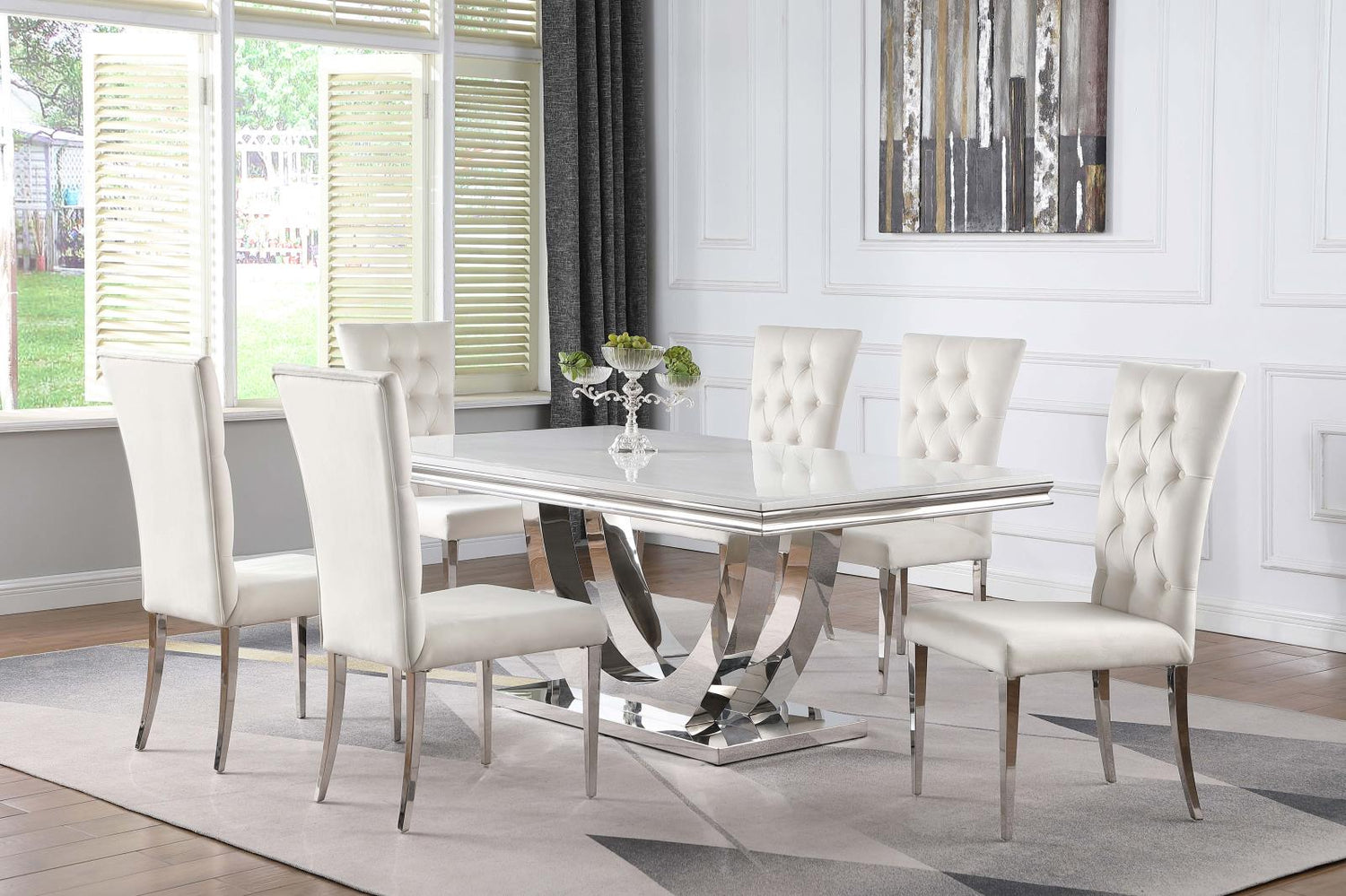 Kerwin White/Chrome Rectangle Faux Marble Top Dining Table - 111101 - Bien Home Furniture & Electronics