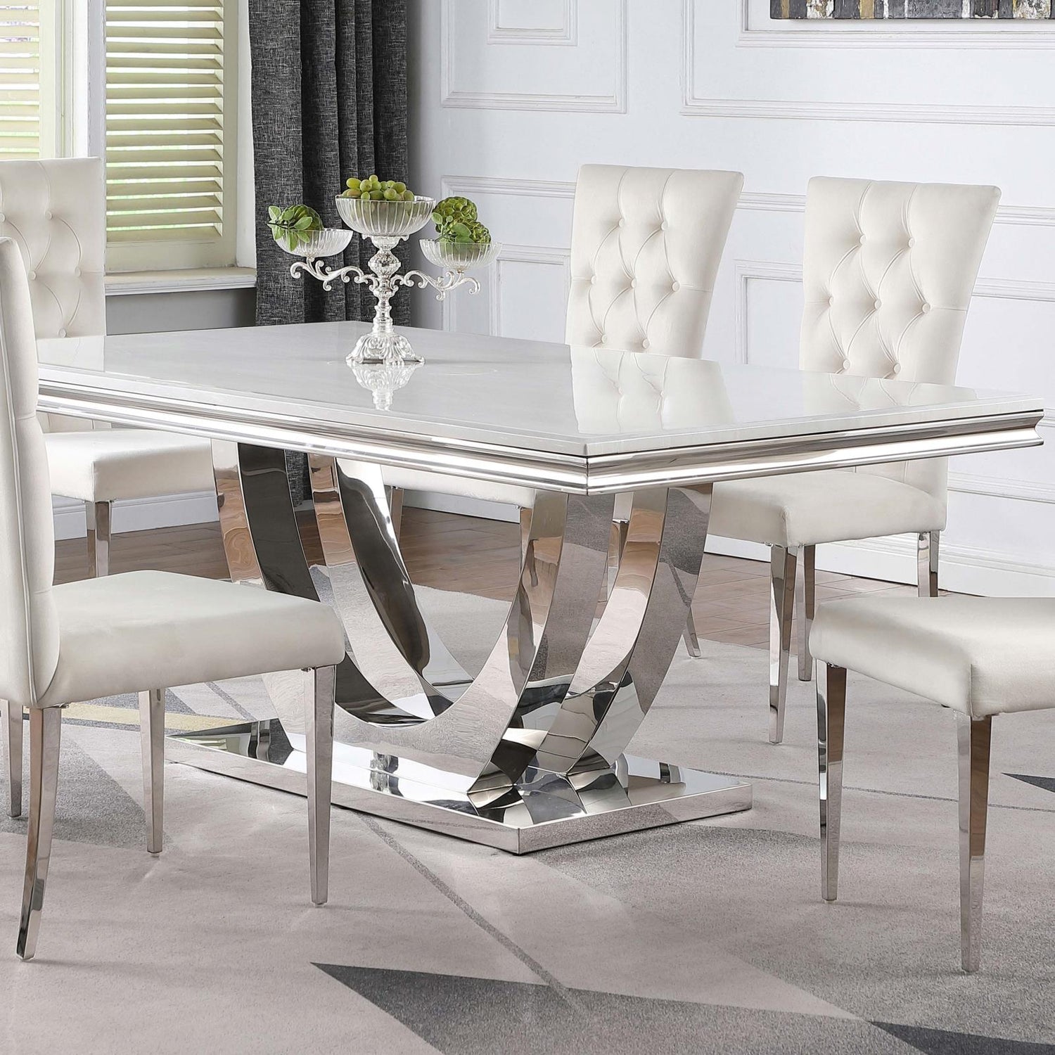 Kerwin White/Chrome Rectangle Faux Marble Top Dining Table - 111101 - Bien Home Furniture & Electronics