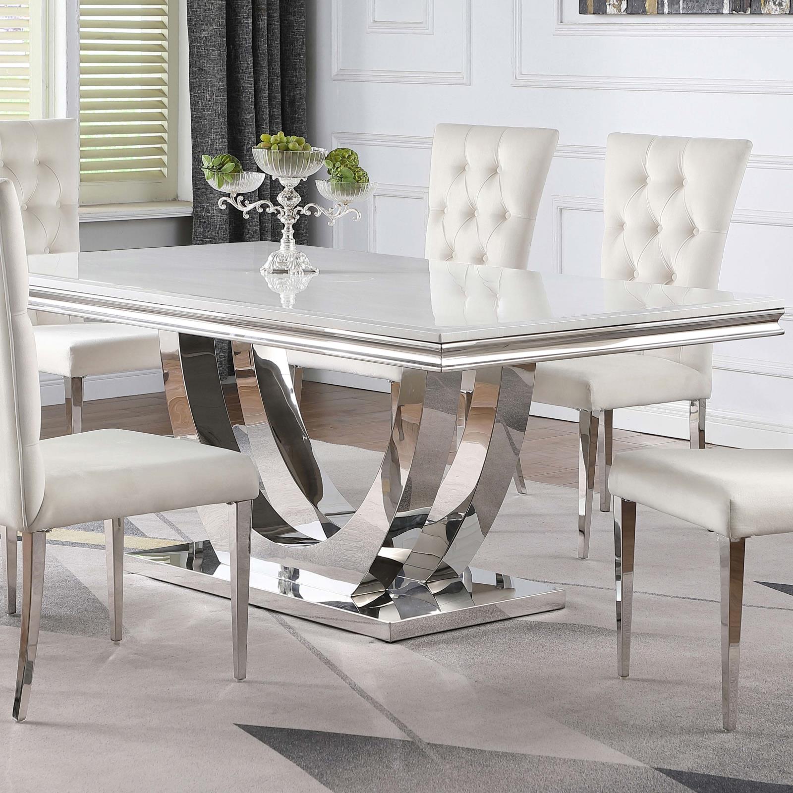 Kerwin White/Chrome Rectangle Faux Marble Top Dining Table - 111101 - Bien Home Furniture & Electronics