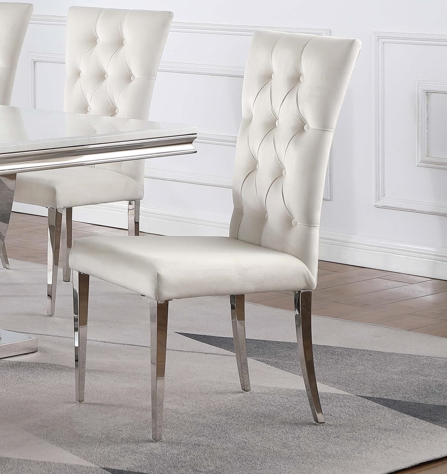 Kerwin White/Chrome Tufted Upholstered Side Chair, Set of 2 - 111102 - Bien Home Furniture & Electronics