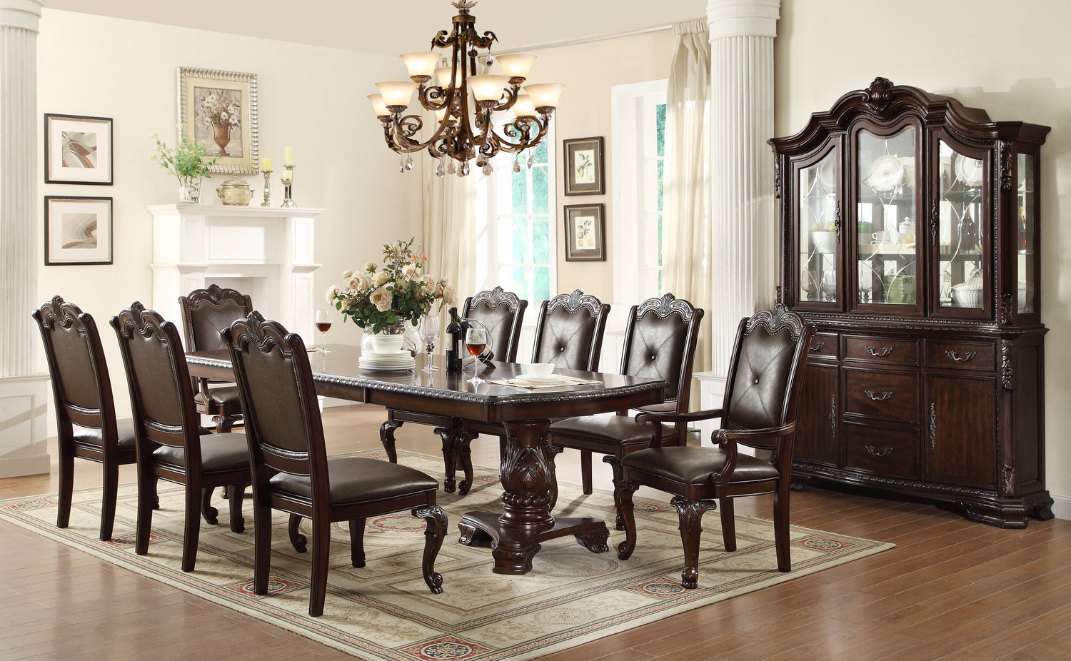 Kiera Brown Formal Extendable Dining Set - SET | 2150T-44108-LEG | 2150T-44108-TOP | 2150S(2) - Bien Home Furniture &amp; Electronics