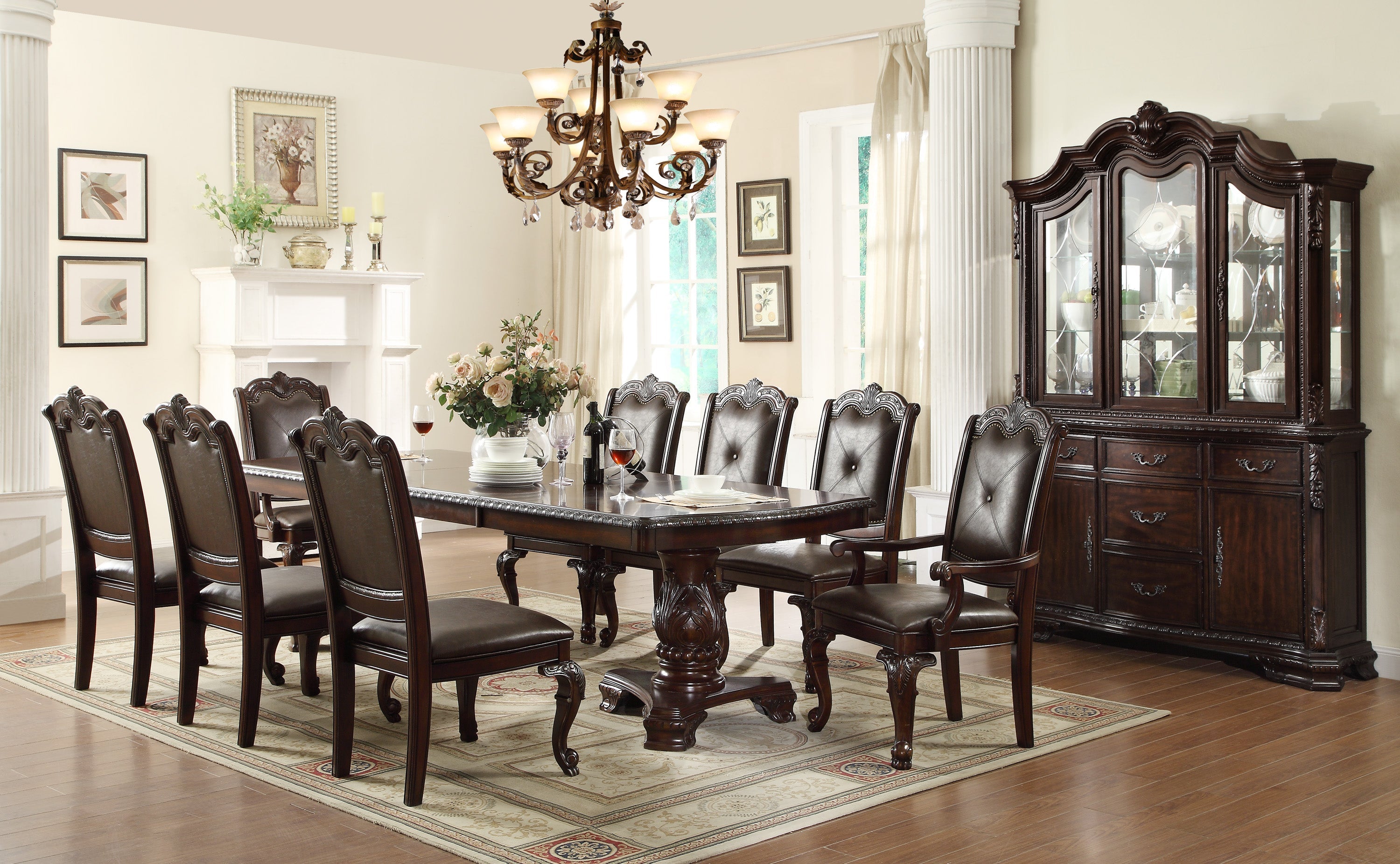 Kiera Brown Formal Extendable Dining Table - SET | 2150T-44108-LEG | 2150T-44108-TOP - Bien Home Furniture & Electronics