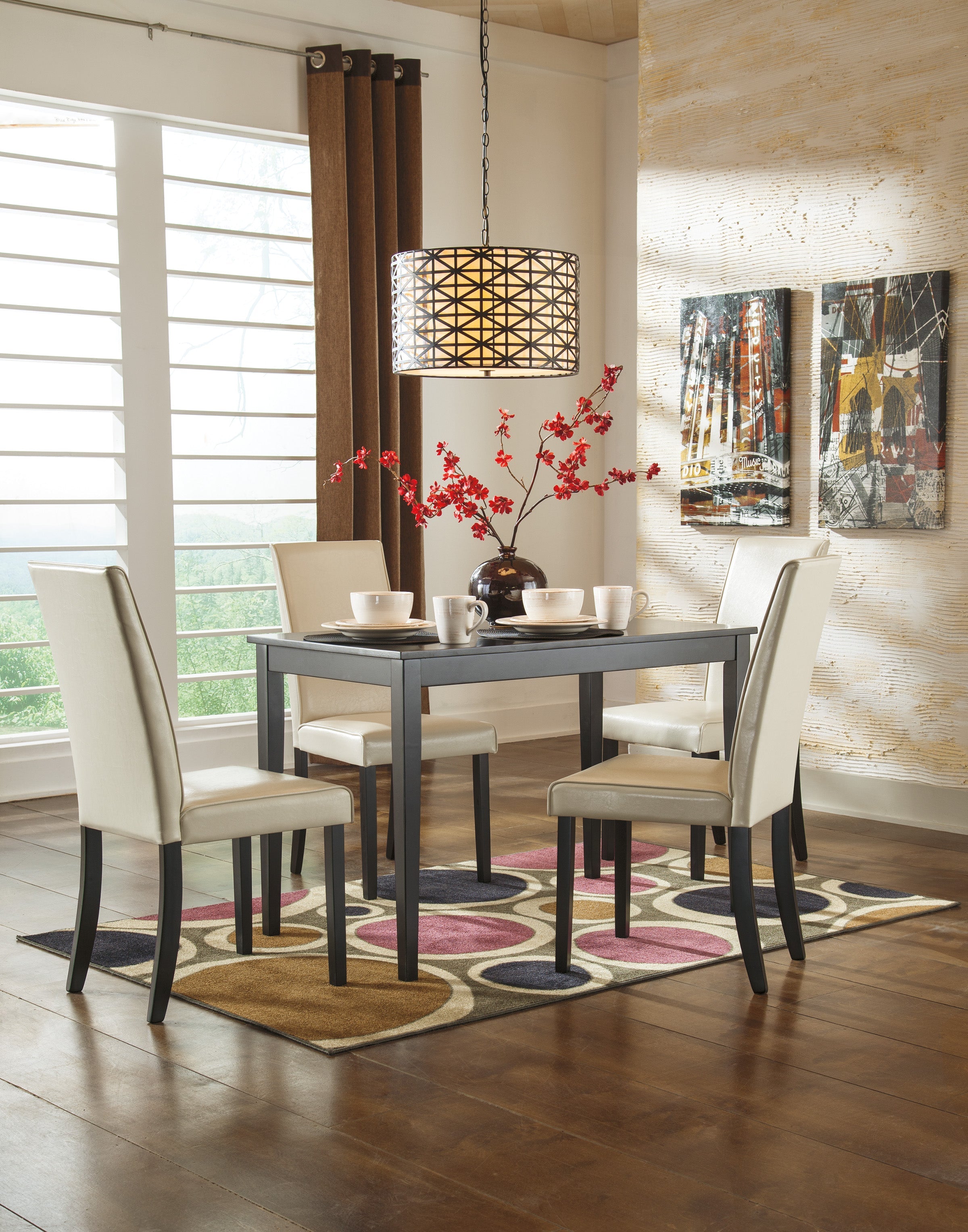 Kimonte Dark Brown/Ivory 5-Piece Rectangular Dining Set - SET | D250-25 | D250-01(2) - Bien Home Furniture & Electronics