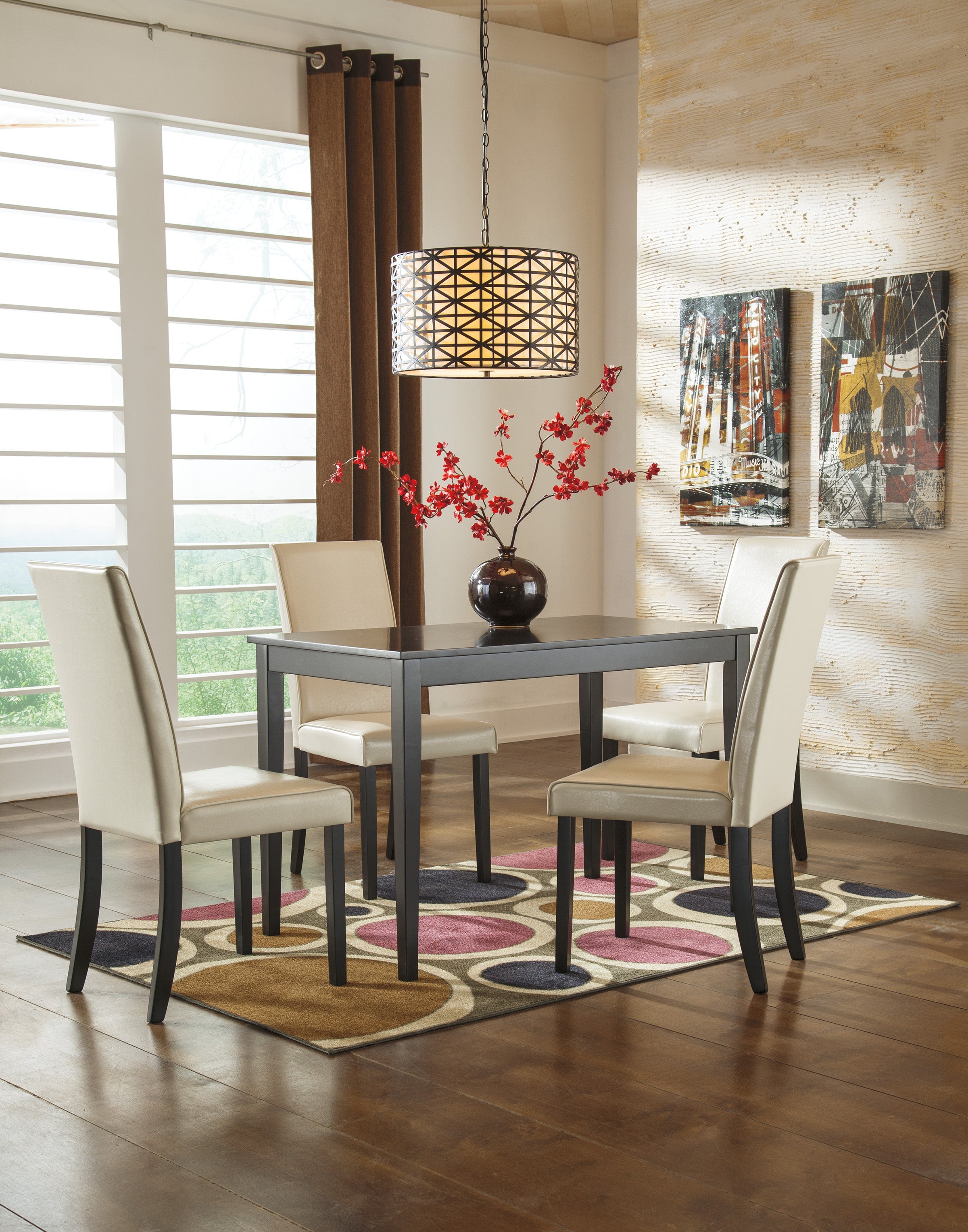 Kimonte Dark Brown/Ivory 5-Piece Rectangular Dining Set - SET | D250-25 | D250-01(2) - Bien Home Furniture & Electronics