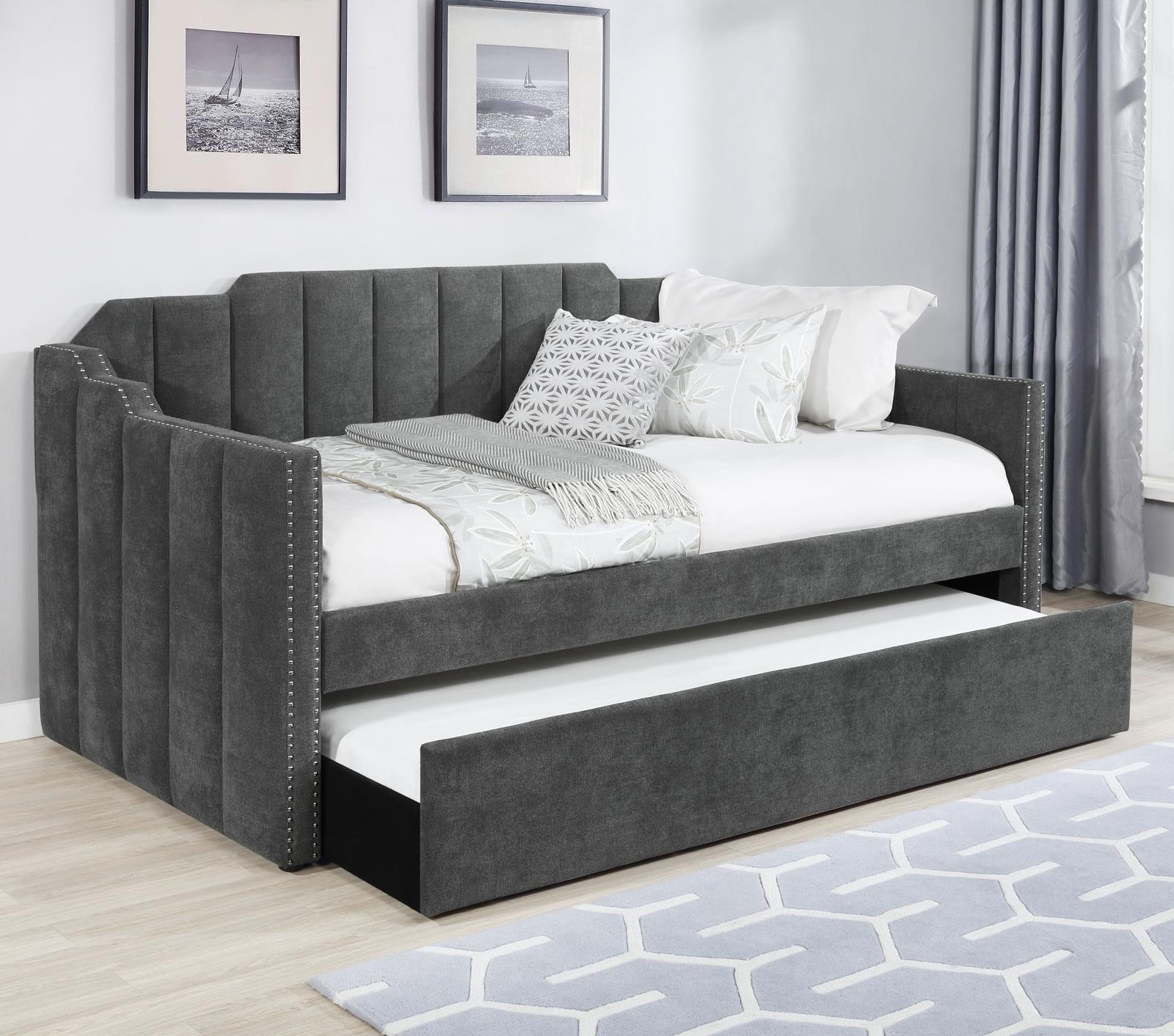 Kingston Charcoal Upholstered Twin Daybed with Trundle - 315962 - Bien Home Furniture &amp; Electronics