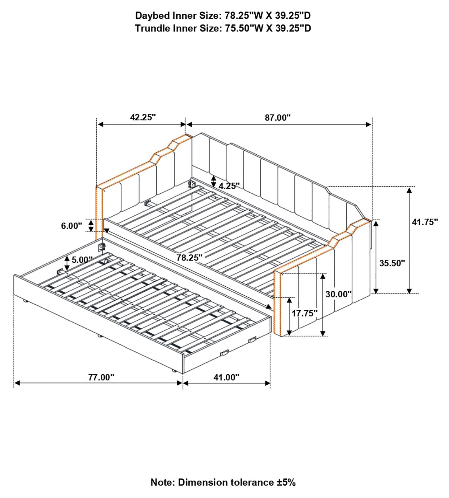 Kingston Charcoal Upholstered Twin Daybed with Trundle - 315962 - Bien Home Furniture & Electronics