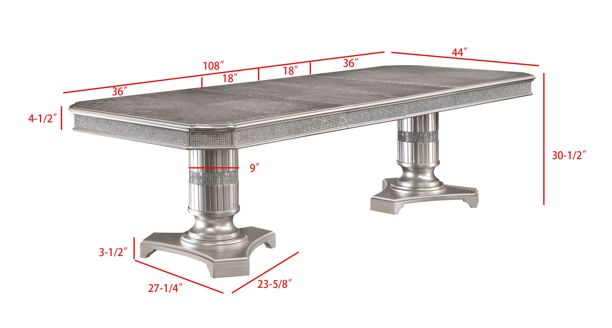 Klina Silver Champagne Double Pedestal Dining Table - SET | 2200T-44108-TOP | 2200T-44108-LEG - Bien Home Furniture &amp; Electronics