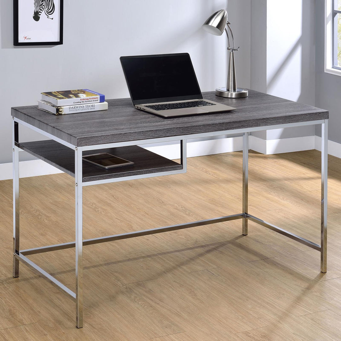 Kravitz Weathered Gray/Chrome Rectangular Writing Desk - 801271 - Bien Home Furniture &amp; Electronics