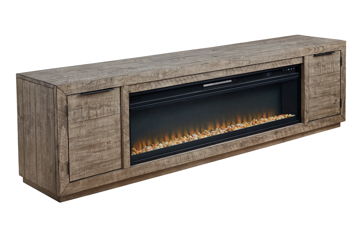 Krystanza Weathered Gray TV Stand with Electric Fireplace - SET | W100-22 | W760-78 - Bien Home Furniture & Electronics
