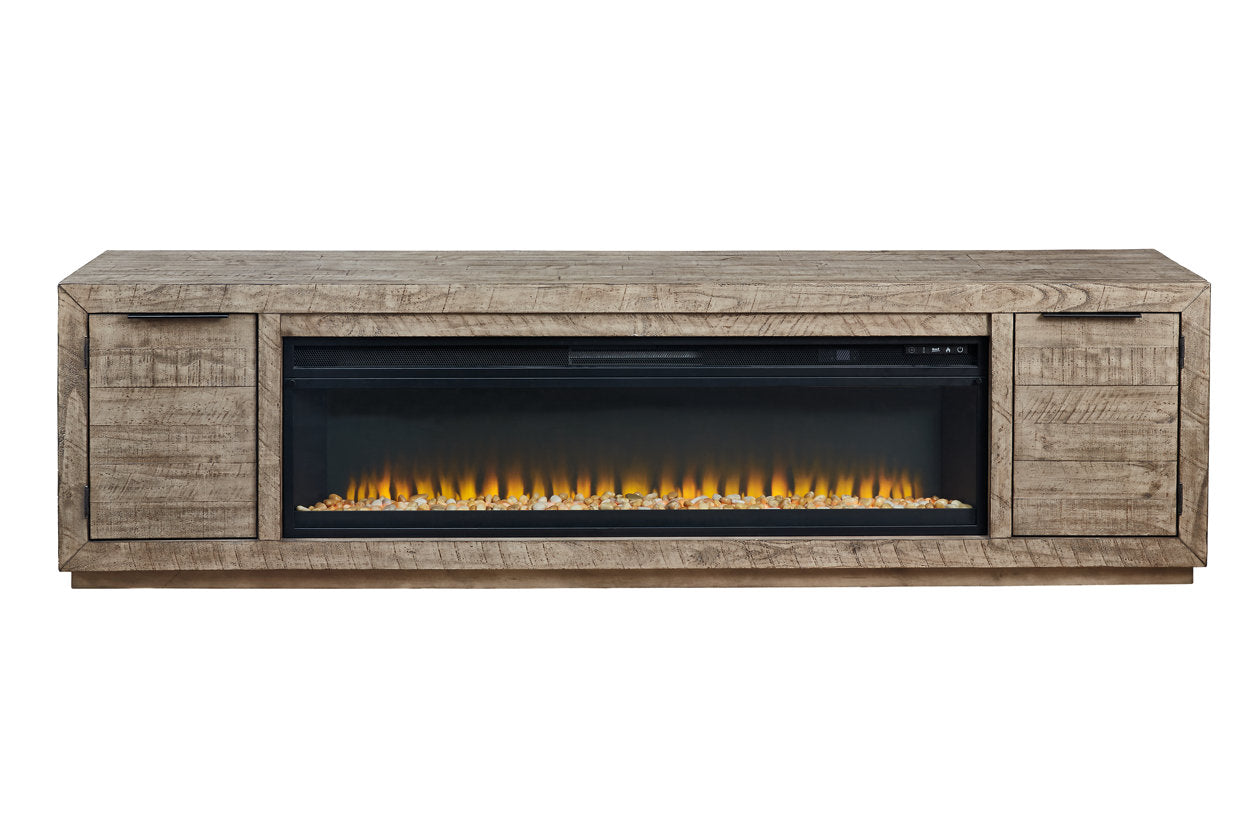 Krystanza Weathered Gray TV Stand with Electric Fireplace - SET | W100-22 | W760-78 - Bien Home Furniture & Electronics