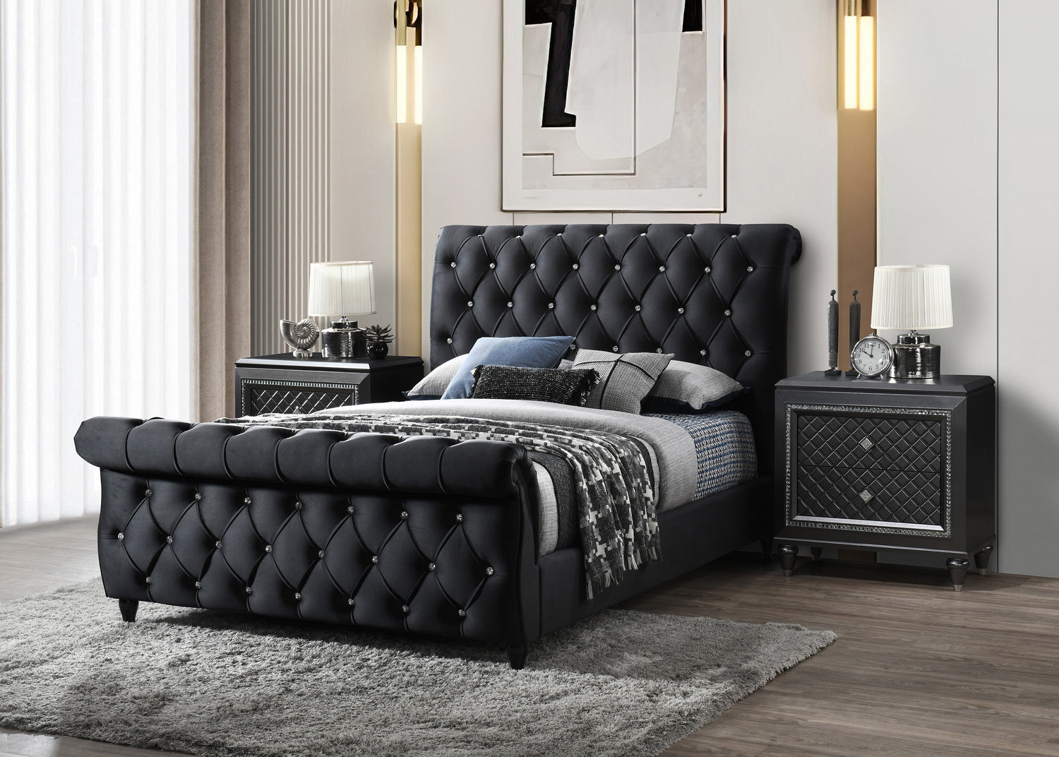 Kyrie Black King Upholstered Bed - SET | 5101BK-K-HB | 5101BK-K-FB | 5101BK-KQ-RAIL - Bien Home Furniture & Electronics