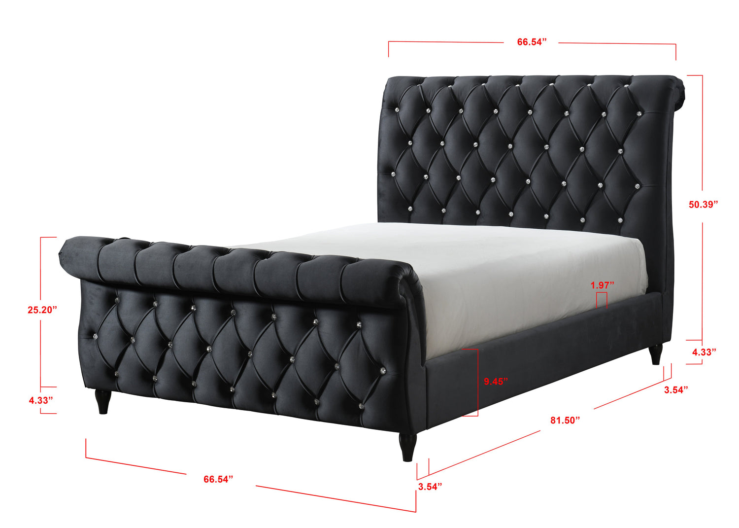 Kyrie Black King Upholstered Bed - SET | 5101BK-K-HB | 5101BK-K-FB | 5101BK-KQ-RAIL - Bien Home Furniture & Electronics