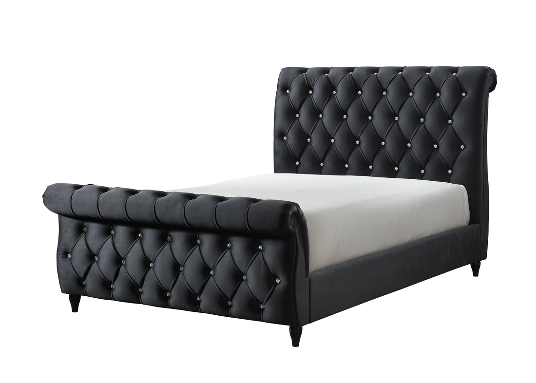 Kyrie Black Queen Upholstered Bed - SET | 5101BK-Q-HB | 5101BK-Q-FB | 5101BK-KQ-RAIL - Bien Home Furniture &amp; Electronics