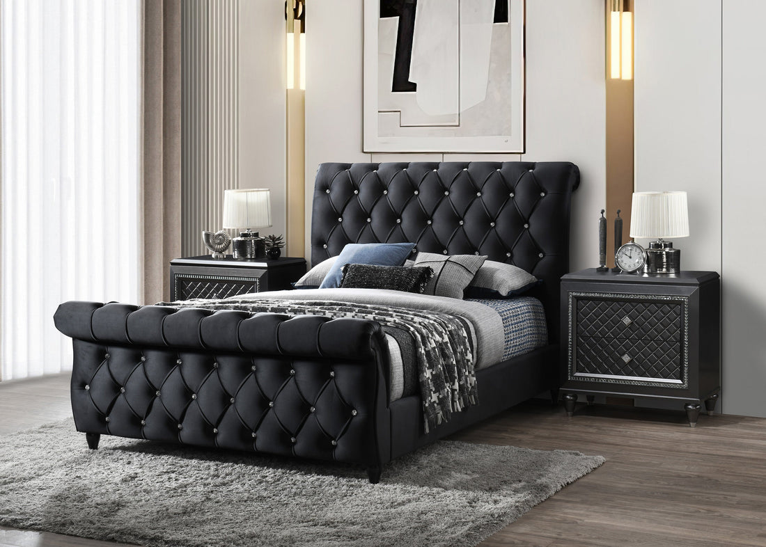 Kyrie Black Queen Upholstered Bed - SET | 5101BK-Q-HB | 5101BK-Q-FB | 5101BK-KQ-RAIL - Bien Home Furniture &amp; Electronics