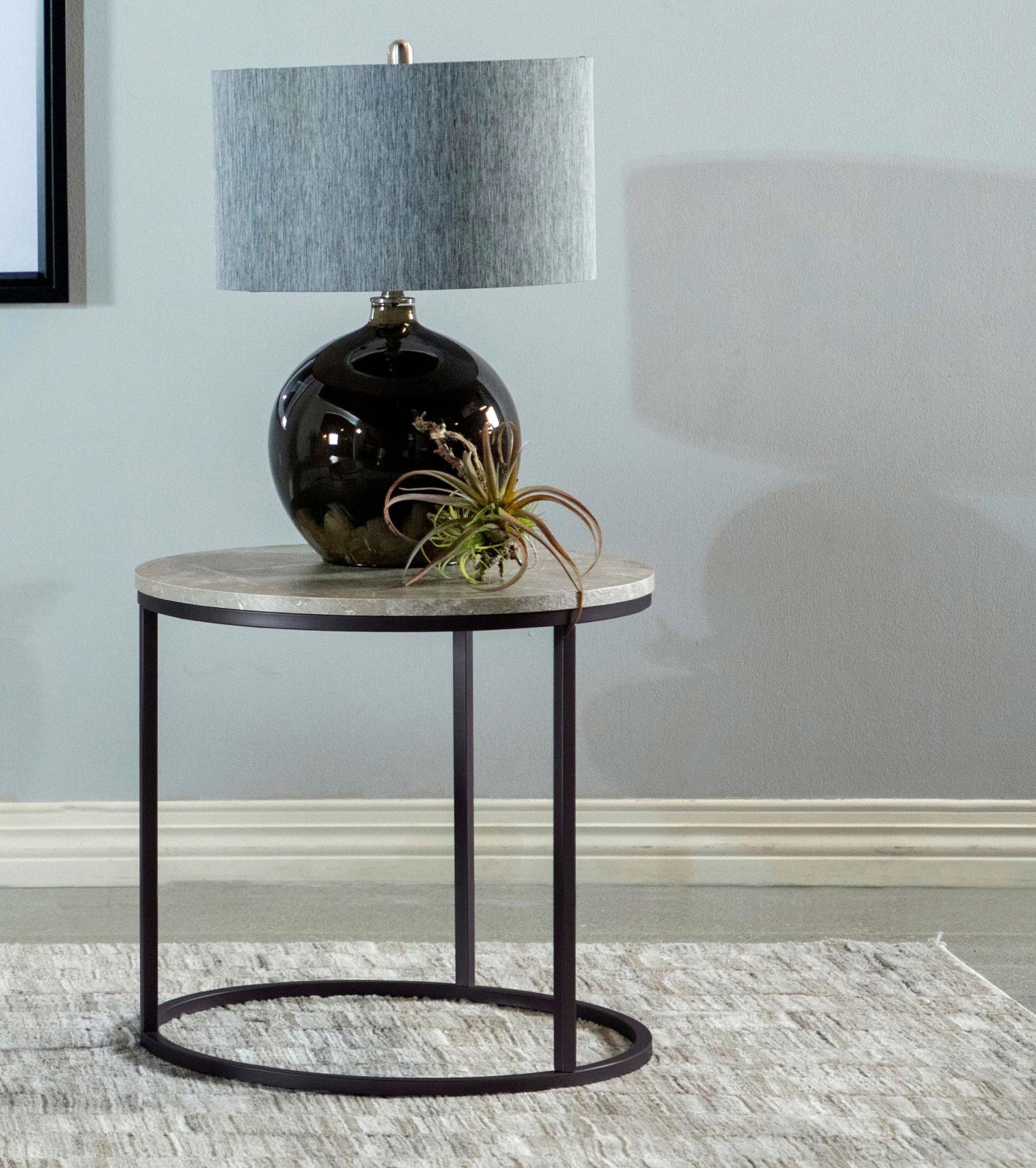 Lainey Faux Marble Round Top End Table Gray/Gunmetal - 736027 - Bien Home Furniture & Electronics