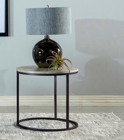 Lainey Faux Marble Round Top End Table Gray/Gunmetal - 736027 - Bien Home Furniture &amp; Electronics