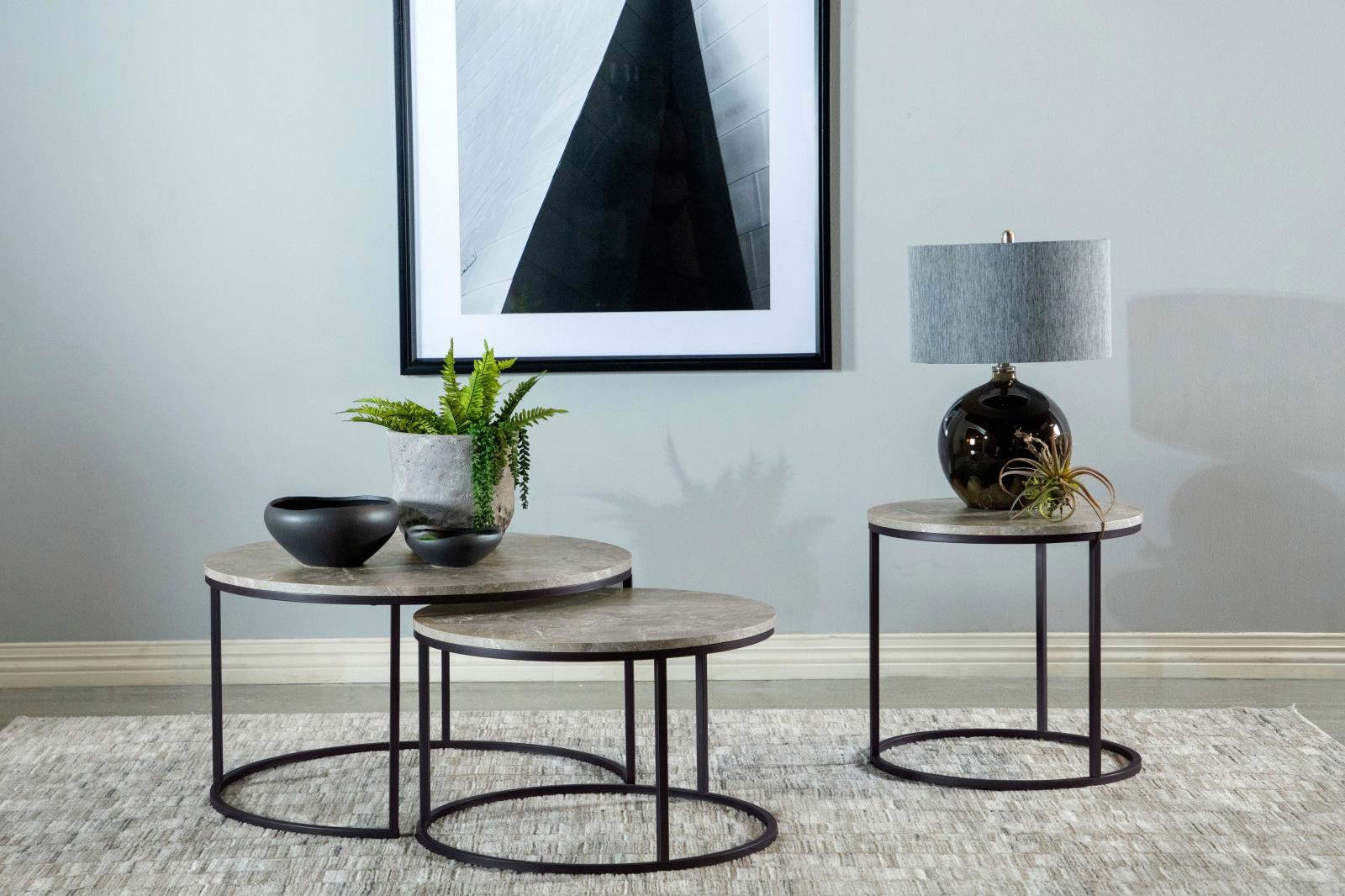 Lainey Faux Marble Round Top End Table Gray/Gunmetal - 736027 - Bien Home Furniture & Electronics