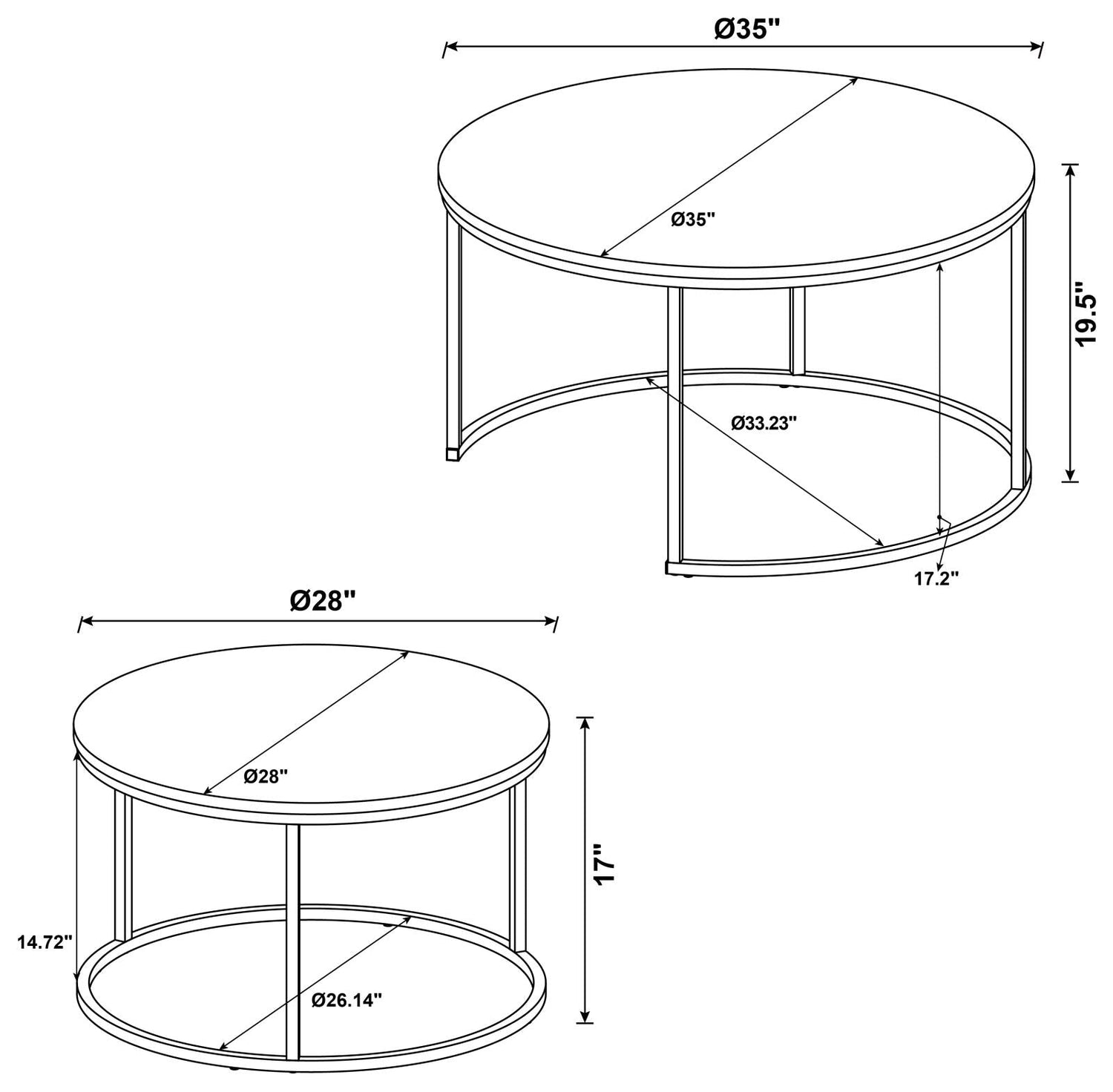 Lainey Gray/Gunmetal Round 2-Piece Nesting Coffee Table - 736028 - Bien Home Furniture &amp; Electronics