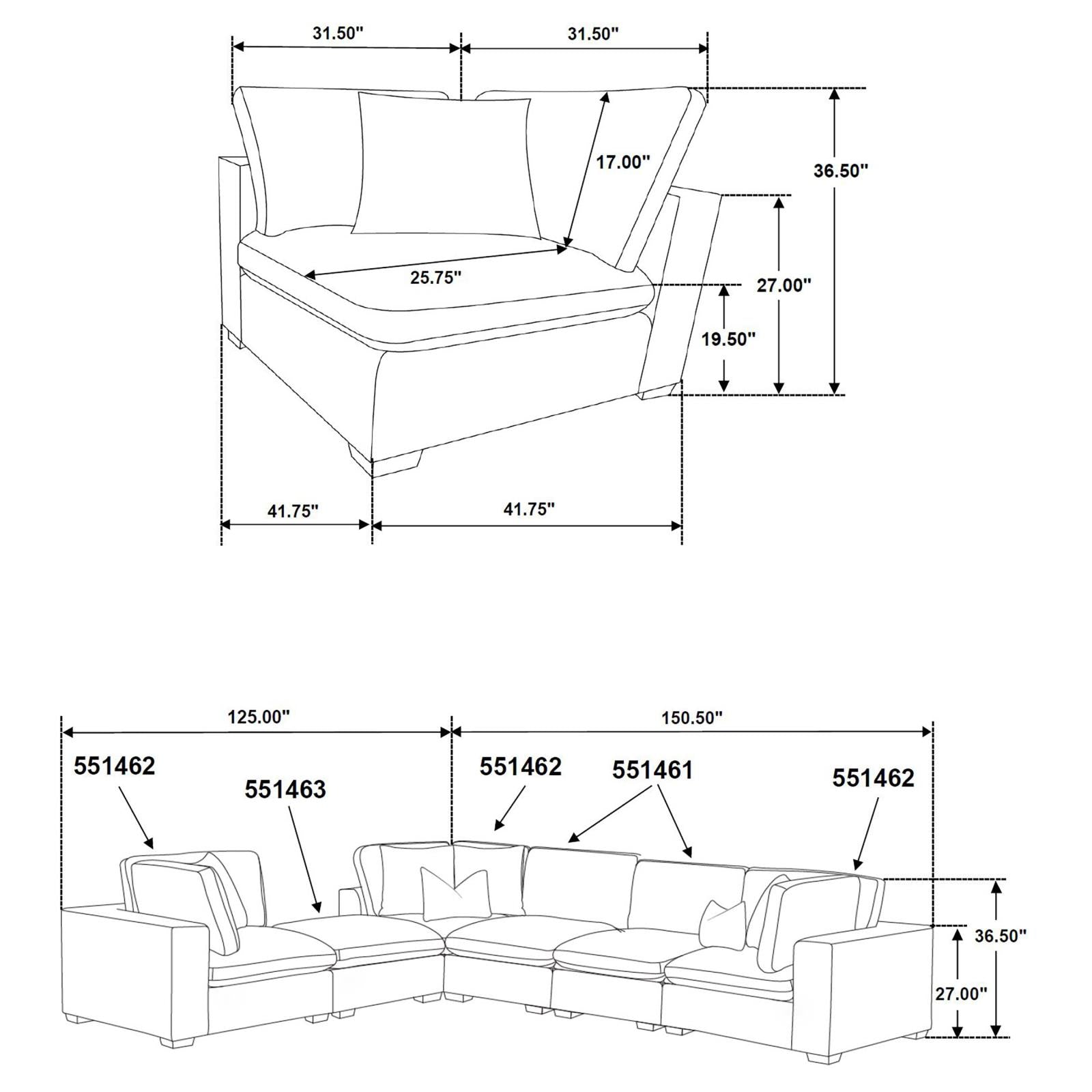 Lakeview 5-piece Upholstered Modular Sectional Sofa Dark Chocolate - 551464-SETB - Bien Home Furniture & Electronics
