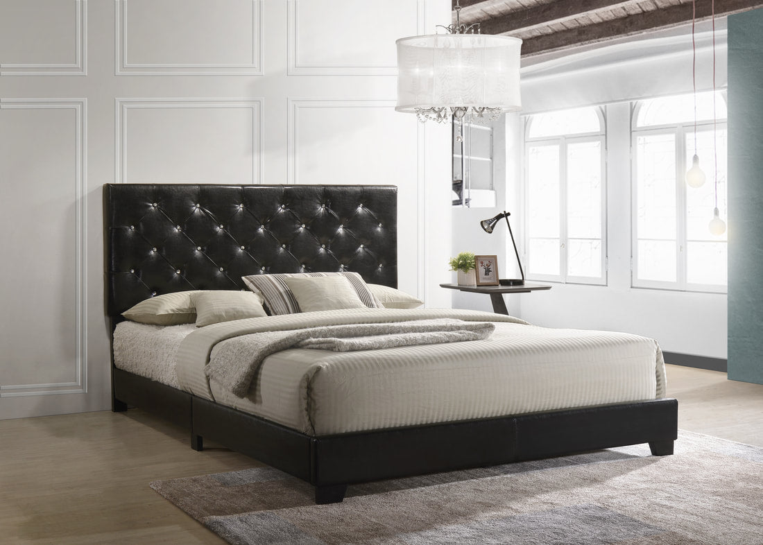 Lana Black Diamond Tufted Queen Bed - HH2020 - Black Queen - Bien Home Furniture &amp; Electronics