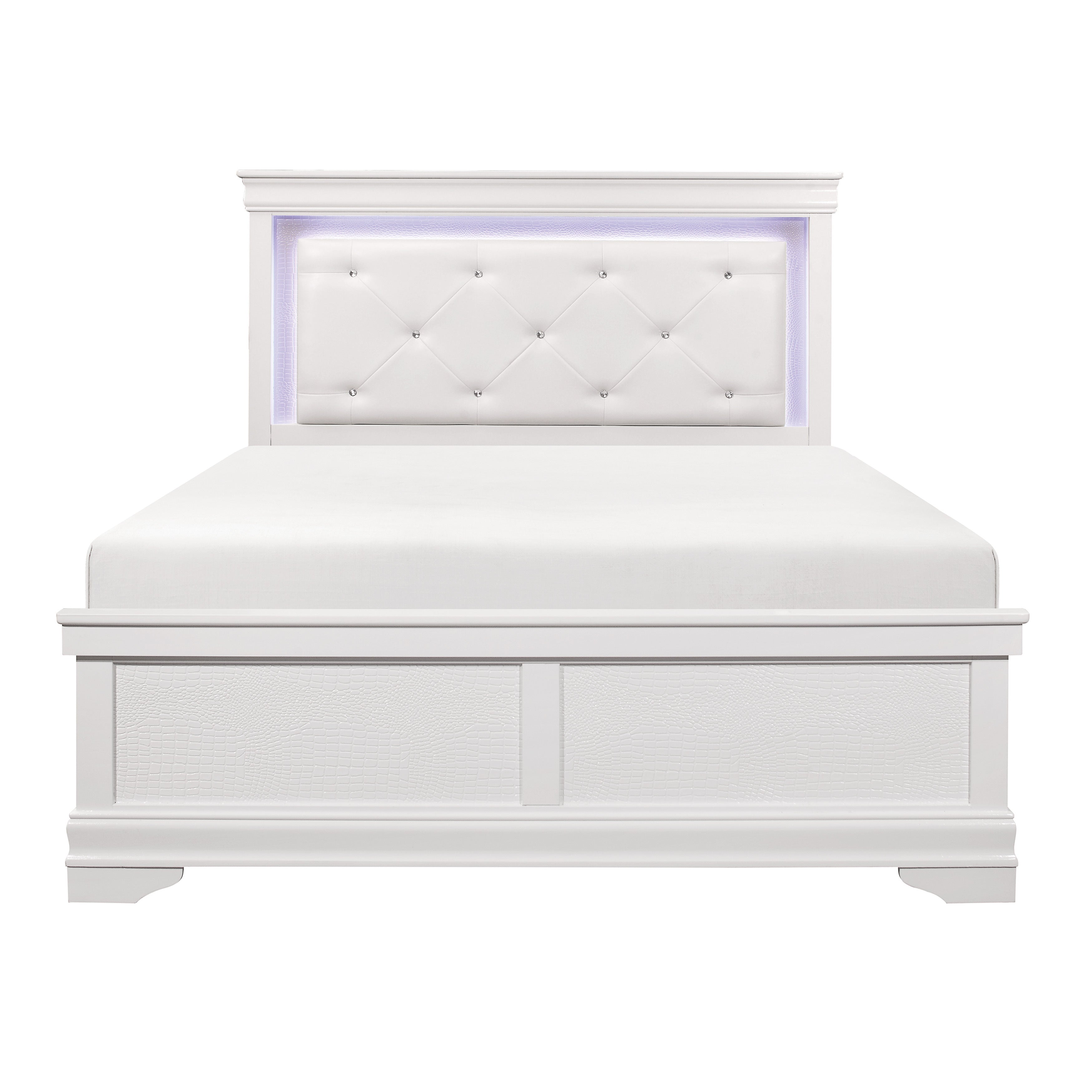 Lana White King LED Upholstered Panel Bed - SET | 1556WK-1 | 1556W-3 - Bien Home Furniture & Electronics