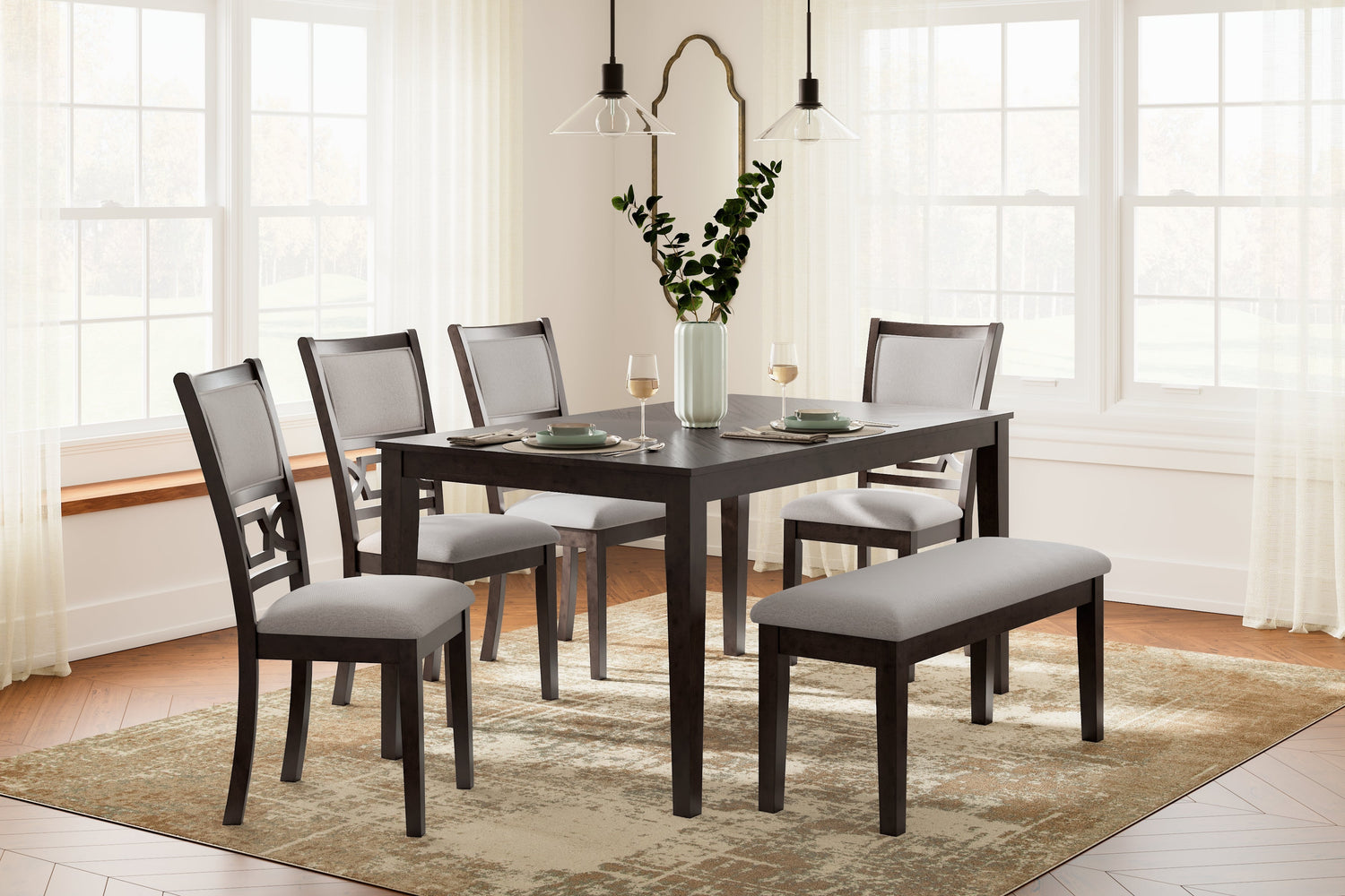 Langwest Brown Dining Table and 4 Chairs and Bench (Set of 6) - D422-325 - Bien Home Furniture &amp; Electronics