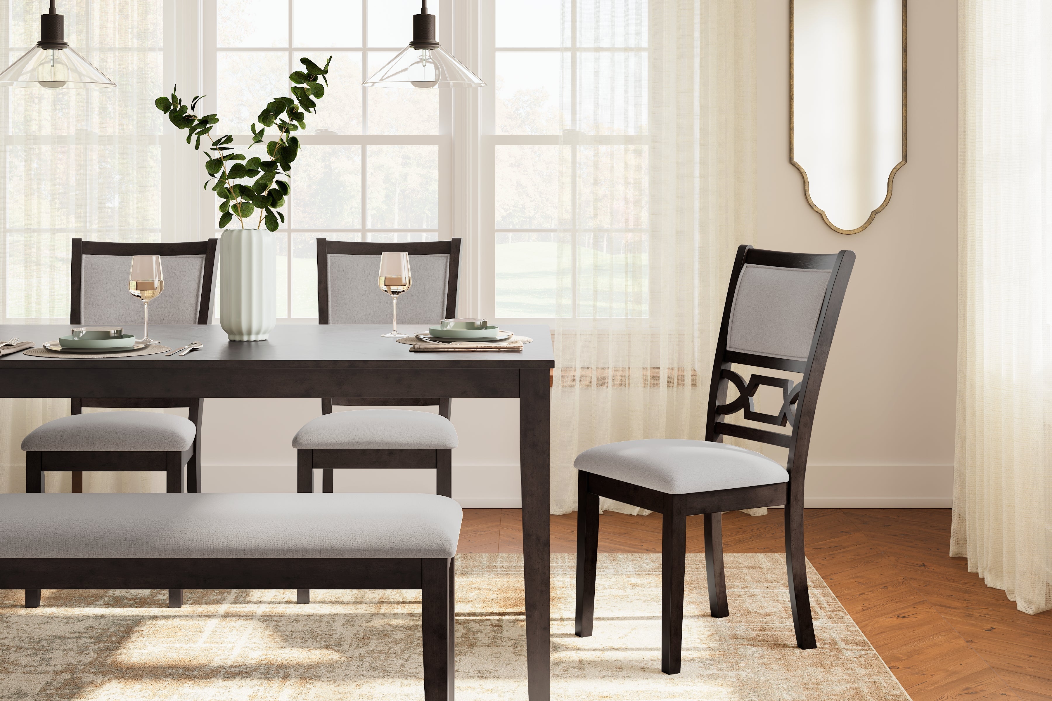 Langwest Brown Dining Table and 4 Chairs and Bench (Set of 6) - D422-325 - Bien Home Furniture & Electronics