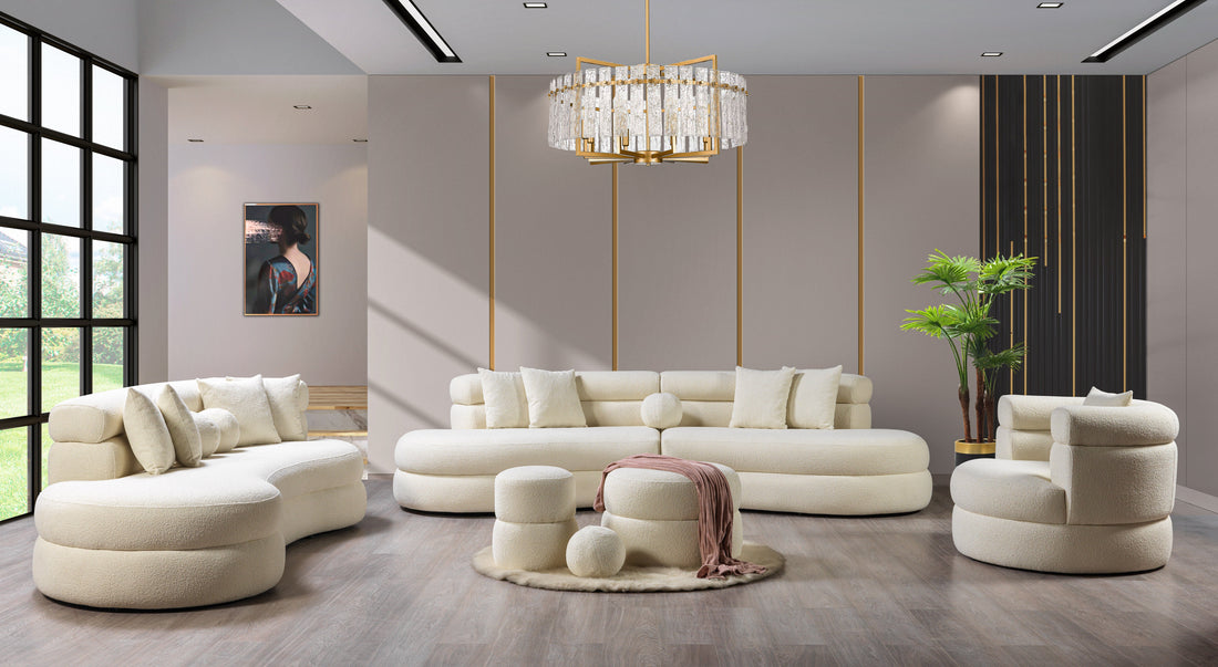 Larissa Ivory Boucle Round Ottoman - LARISSAIVORY-OTT - Bien Home Furniture &amp; Electronics