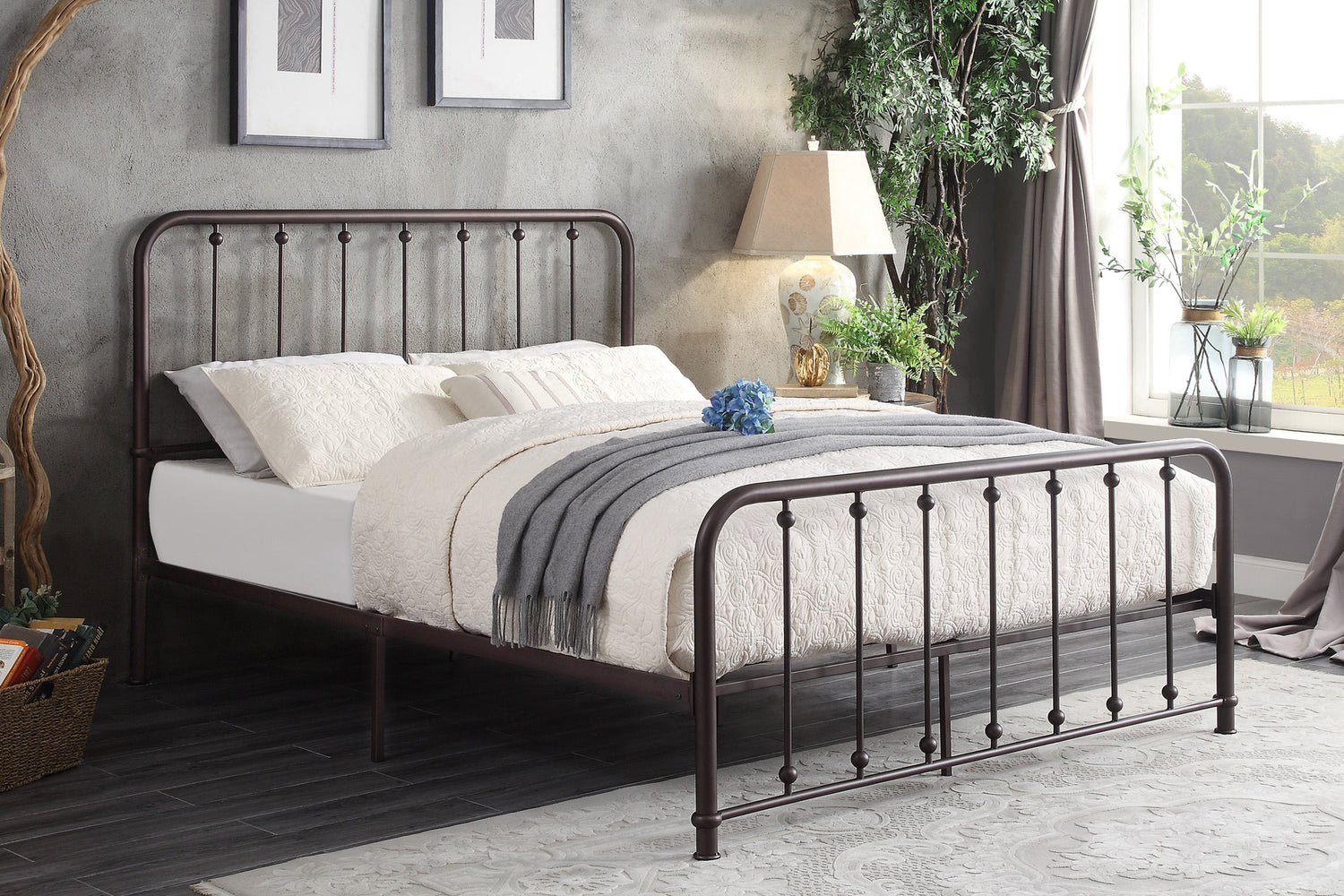 Larkspur Antique Bronze Queen Metal Platform Bed - 1638-1 - Bien Home Furniture & Electronics