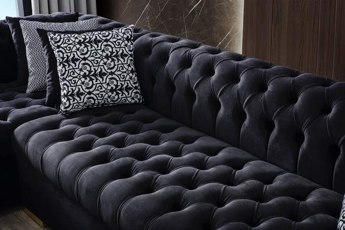 Lauren Black Velvet Double Chaise Sectional - SET | LAURENBLACK-SEC | LAURENBLACK-OTT - Bien Home Furniture & Electronics