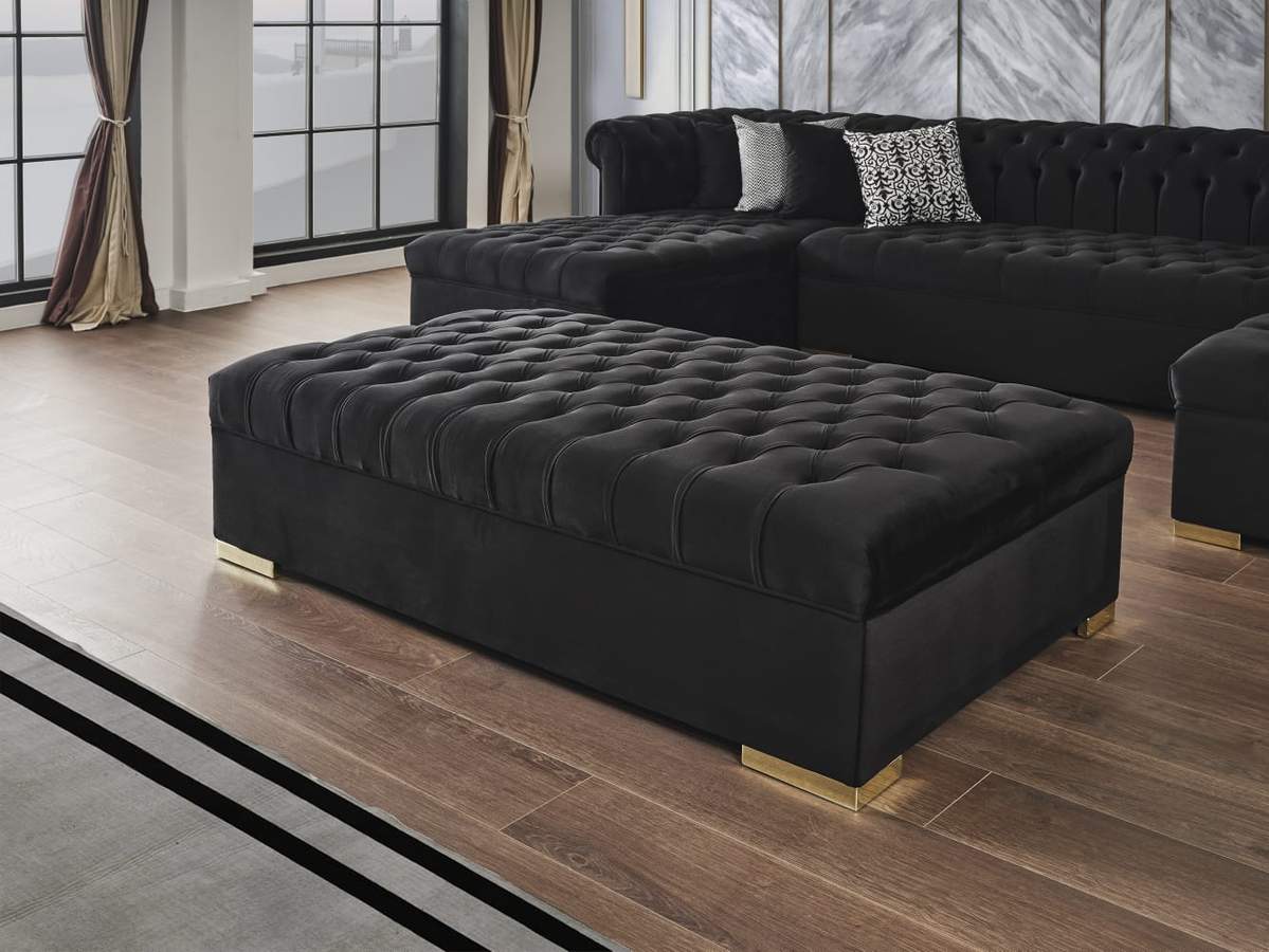 Lauren Black Velvet Double Chaise Sectional - SET | LAURENBLACK-SEC | LAURENBLACK-OTT - Bien Home Furniture & Electronics