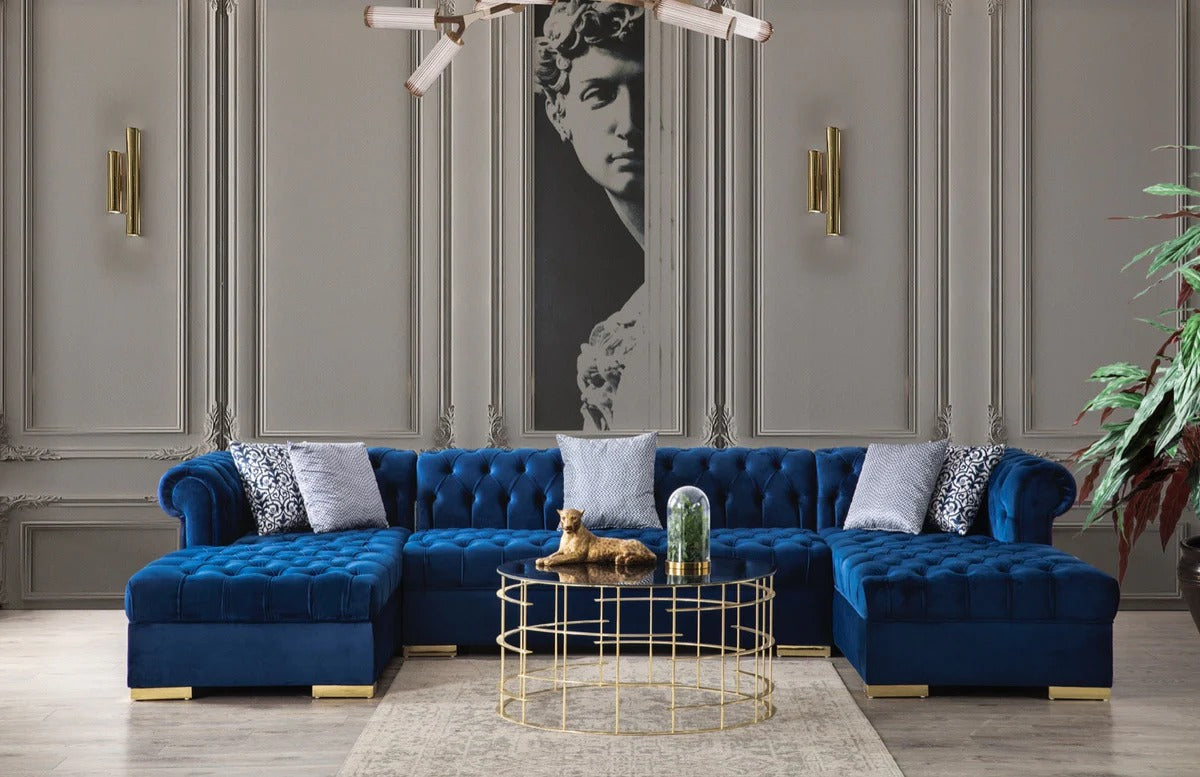 Lauren Blue Velvet Double Chaise Sectional - LAURENBLUE-SEC - Bien Home Furniture & Electronics