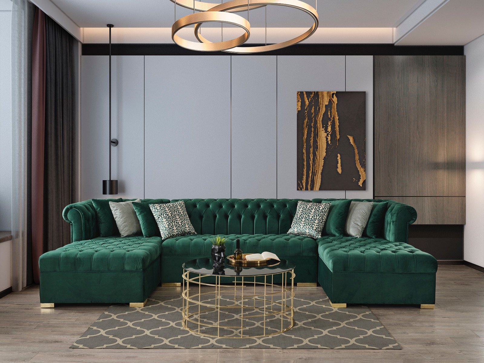 Lauren Green Velvet Double Chaise Sectional - LAURENGREEN-SEC - Bien Home Furniture & Electronics