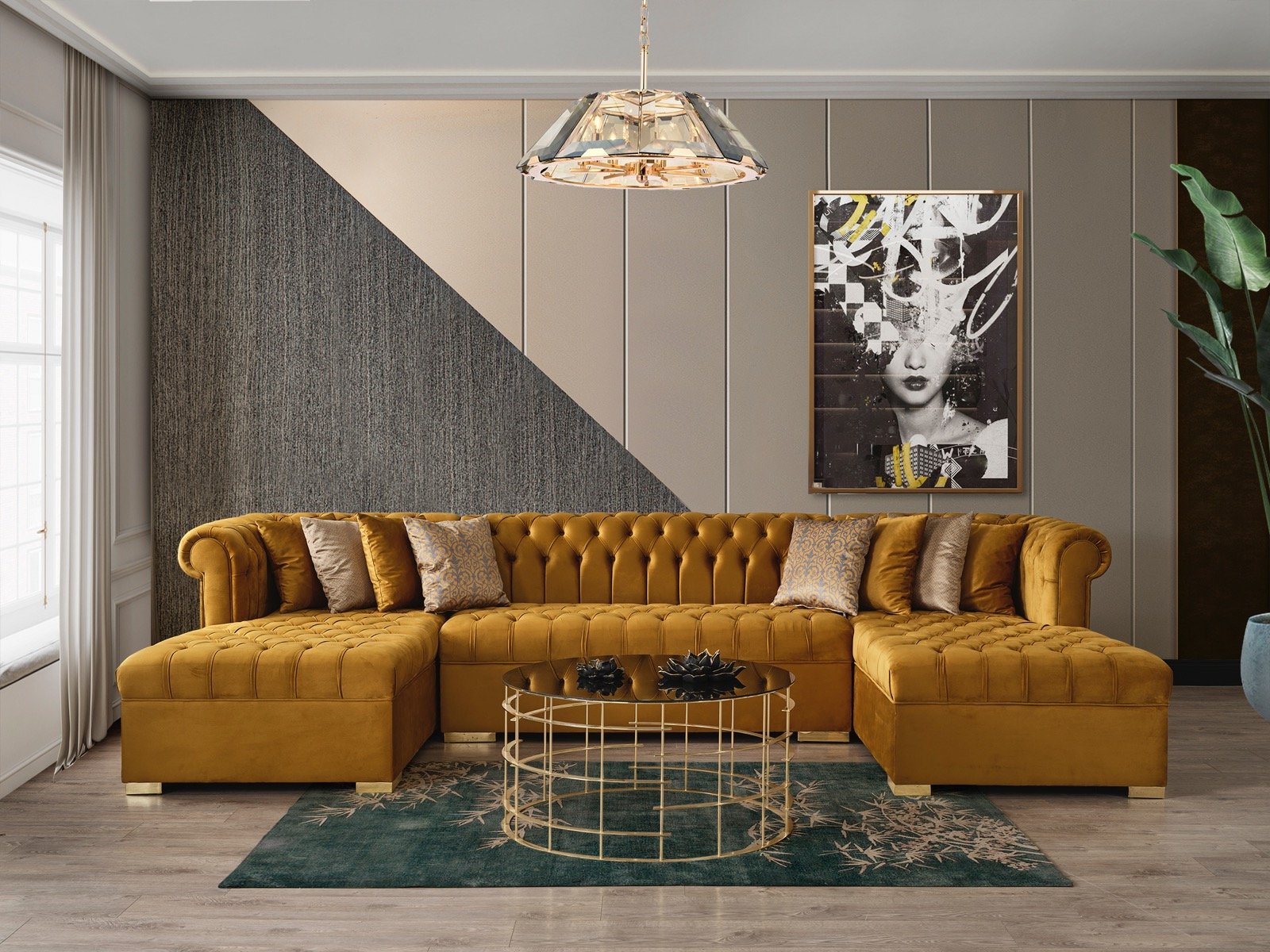 Lauren Mustard Velvet Double Chaise Sectional - LAURENMUSTARD-SEC - Bien Home Furniture & Electronics