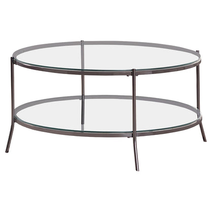 Laurie Black Nickel/Clear Glass Top Round Coffee Table - 723268 - Bien Home Furniture &amp; Electronics