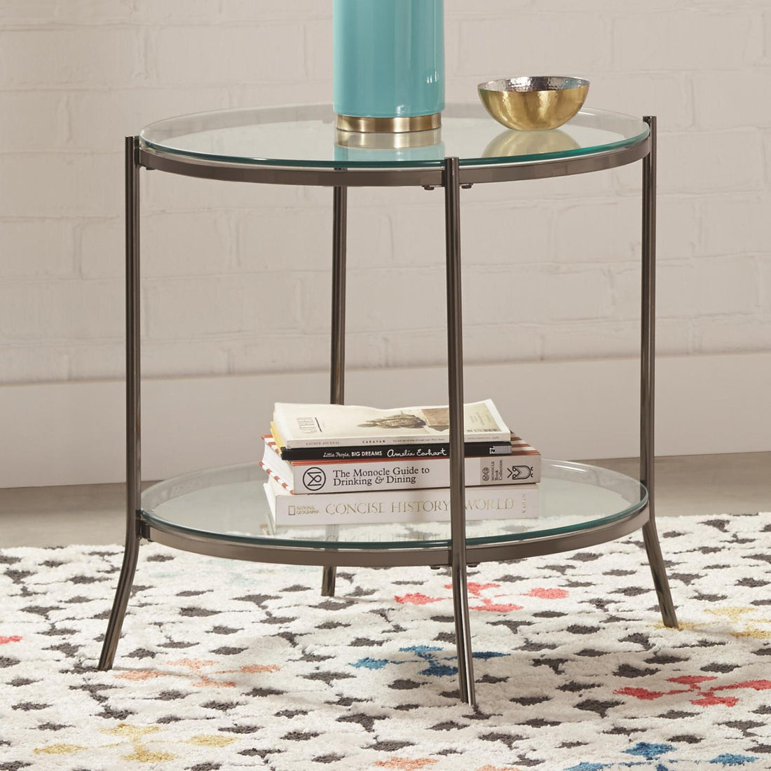 Laurie Round Glass Top End Table Black Nickel/Clear - 723267 - Bien Home Furniture &amp; Electronics