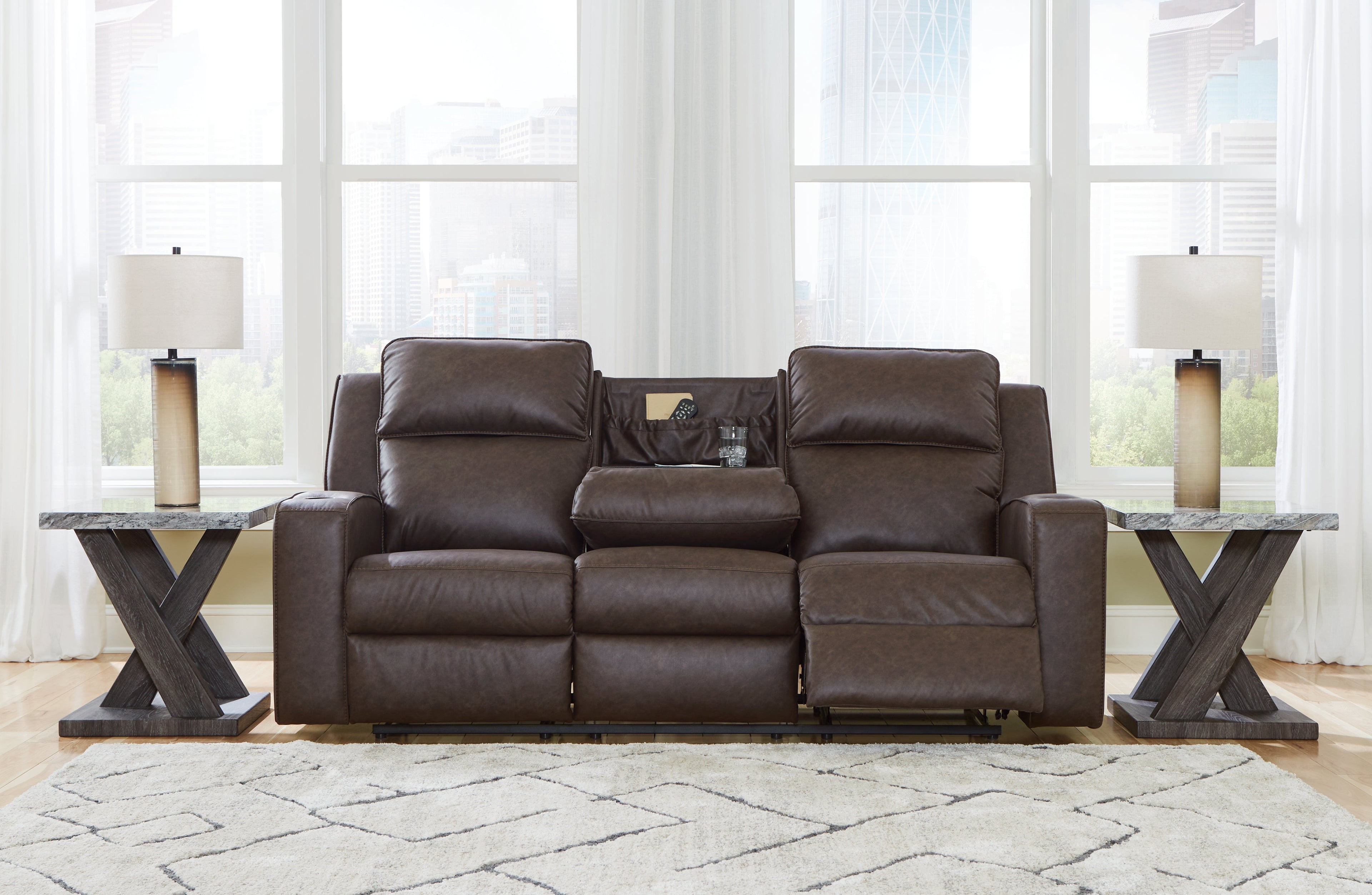 Lavenhorne Granite Reclining Sofa with Drop Down Table - 6330689 - Bien Home Furniture & Electronics