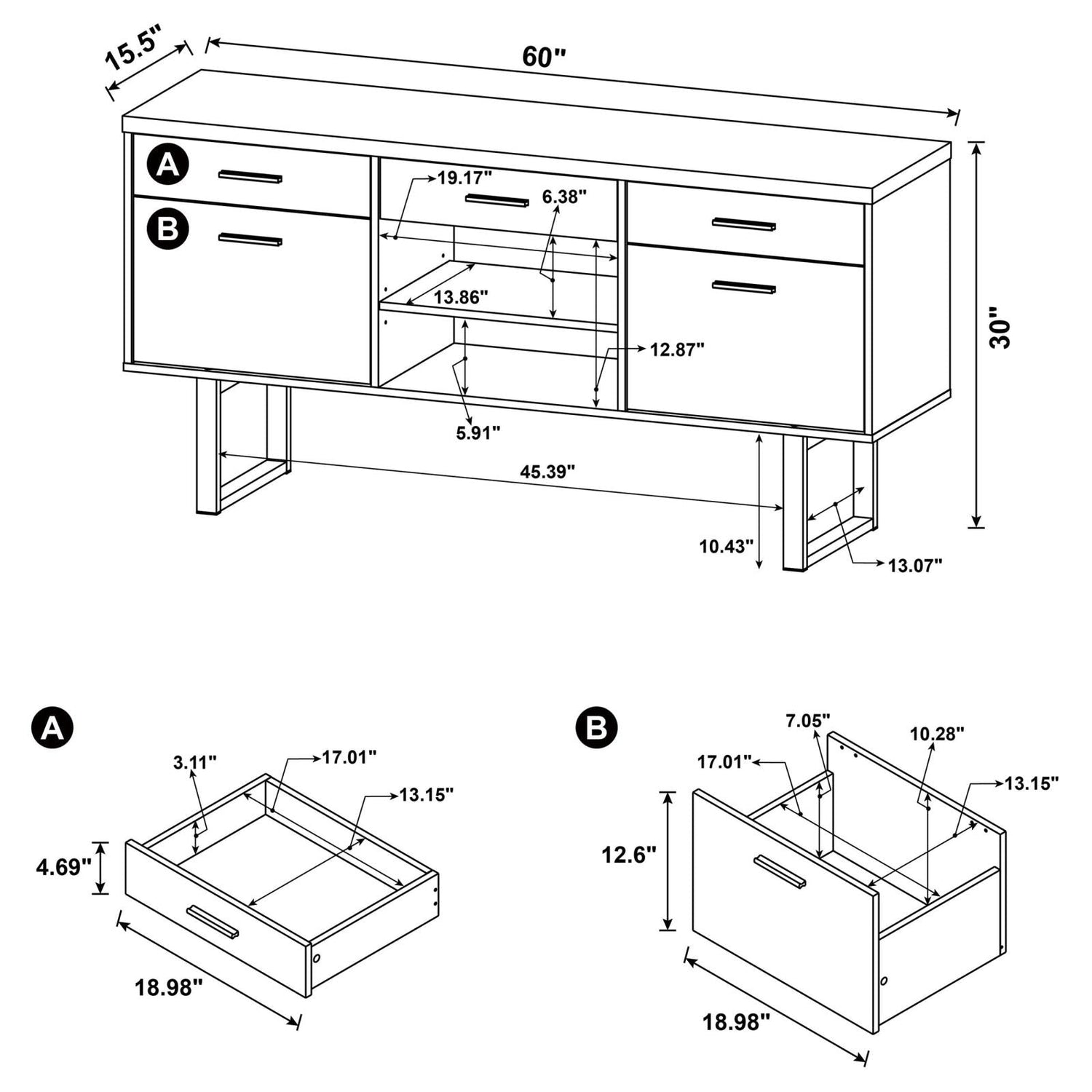 Lawtey Cappuccino 5-Drawer Credenza with Adjustable Shelf - 801522 - Bien Home Furniture & Electronics