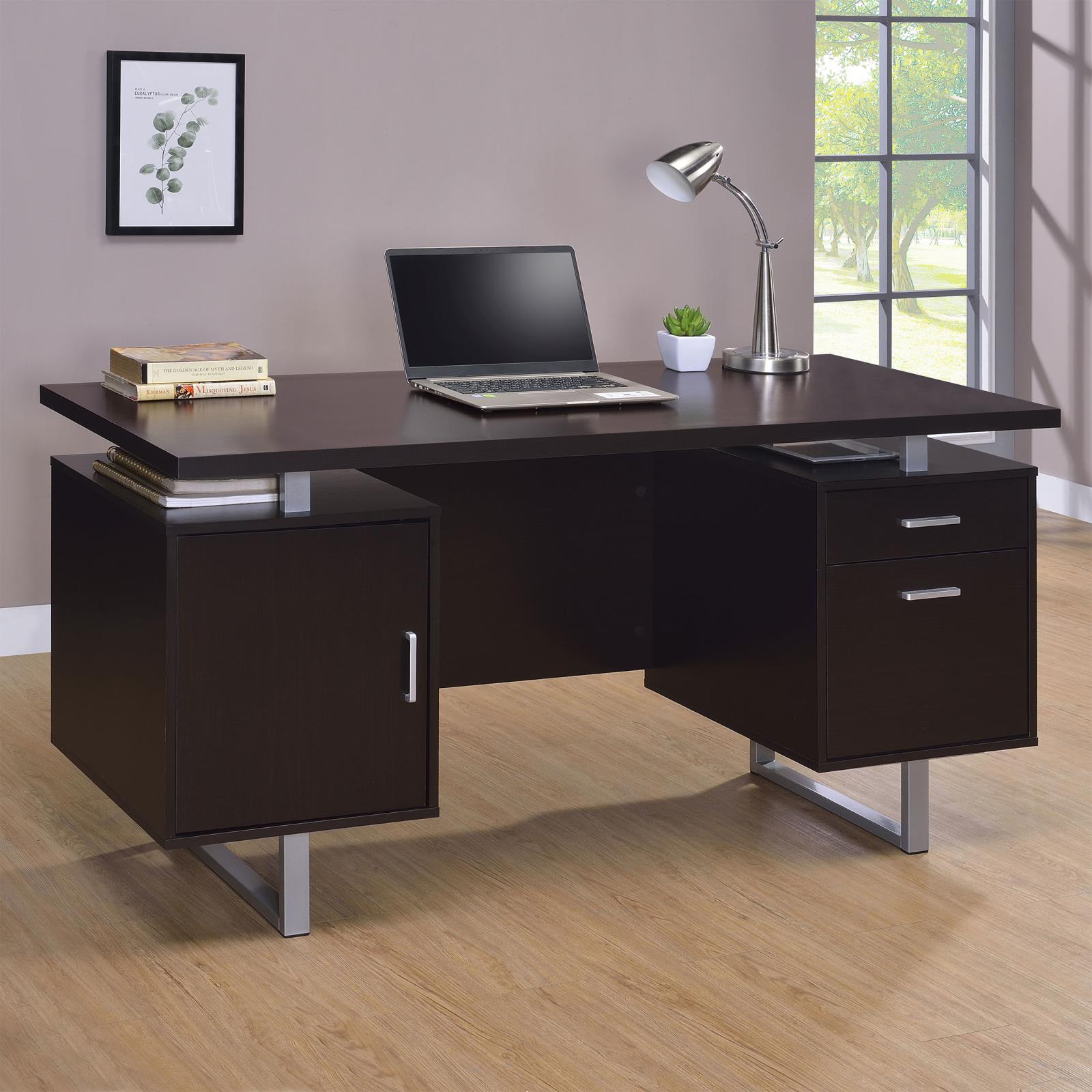 Lawtey Cappuccino Rectangular Storage Office Desk - 801521 - Bien Home Furniture & Electronics